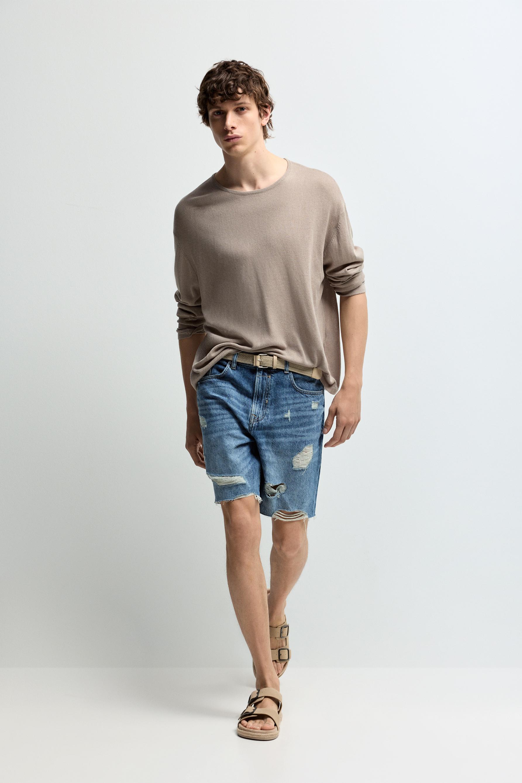 Ripped denim Bermuda shorts — BLUE