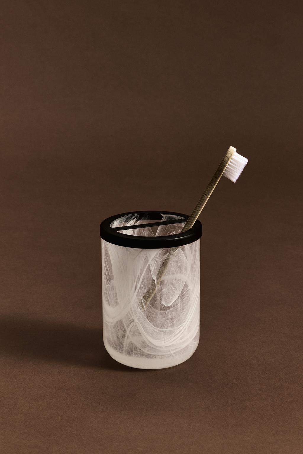 Vaso cepillo vidrio marmoleado