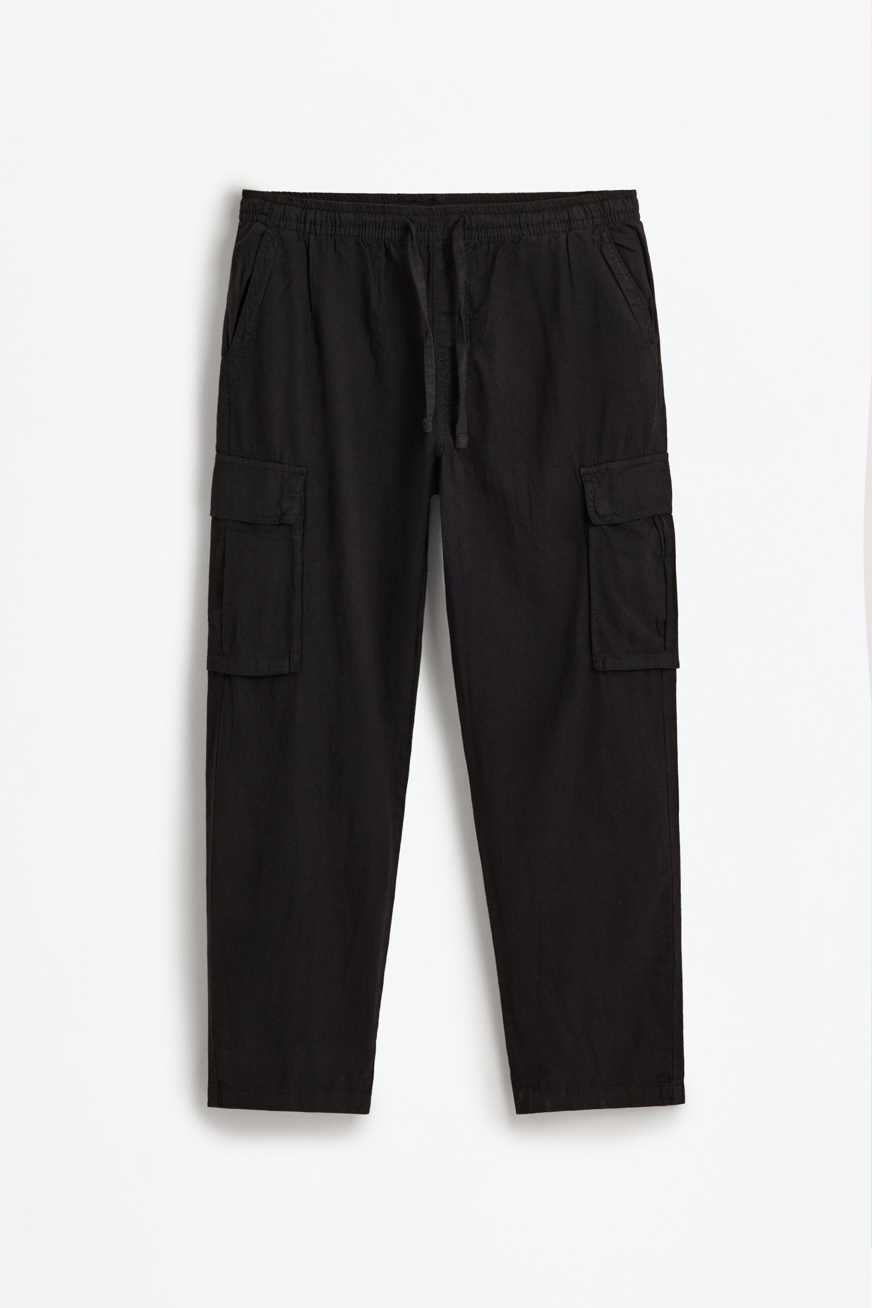 Linen-cotton cargo jogger trousers — BLACK