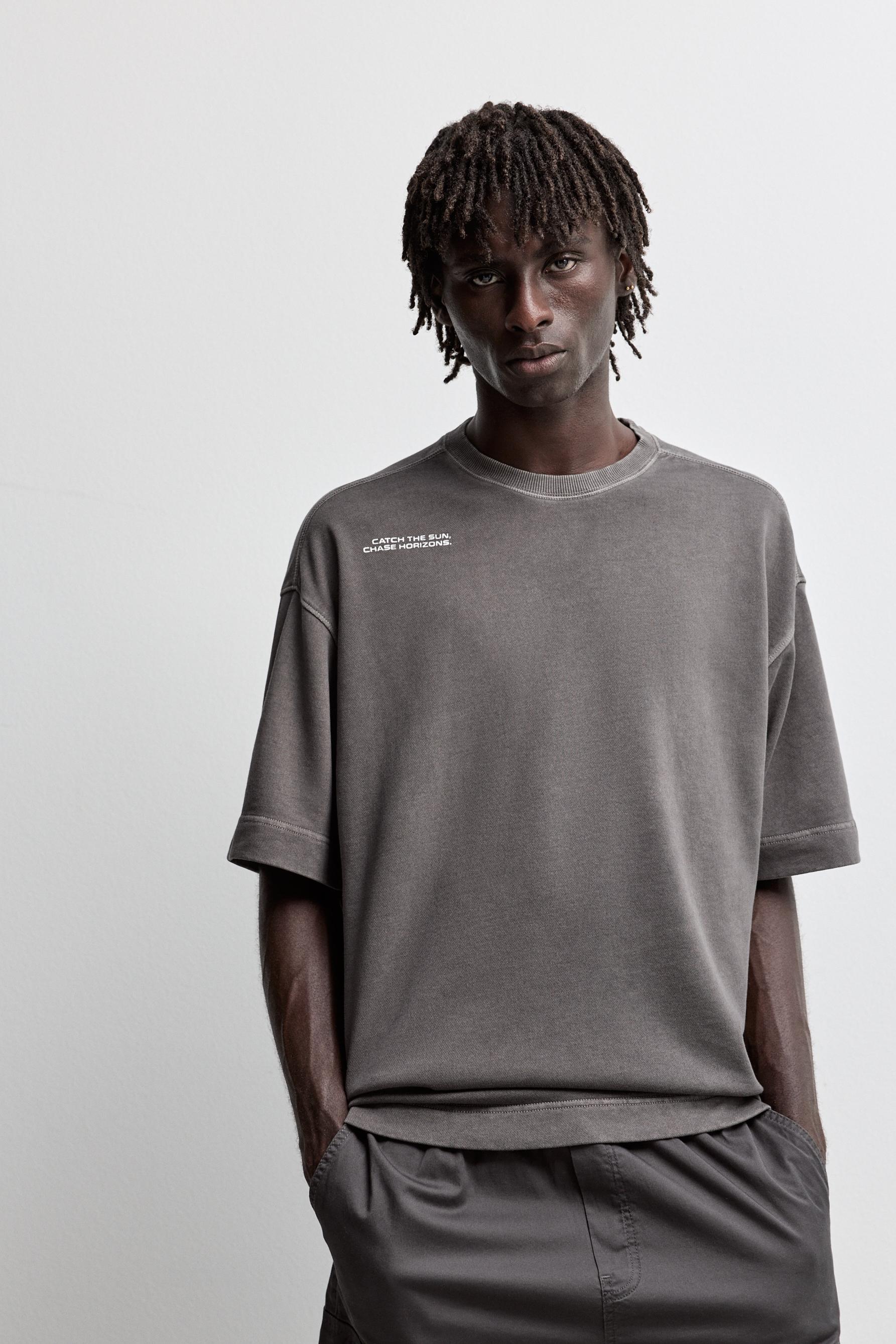Faded-effect short sleeve sweatshirt — DARK GREY