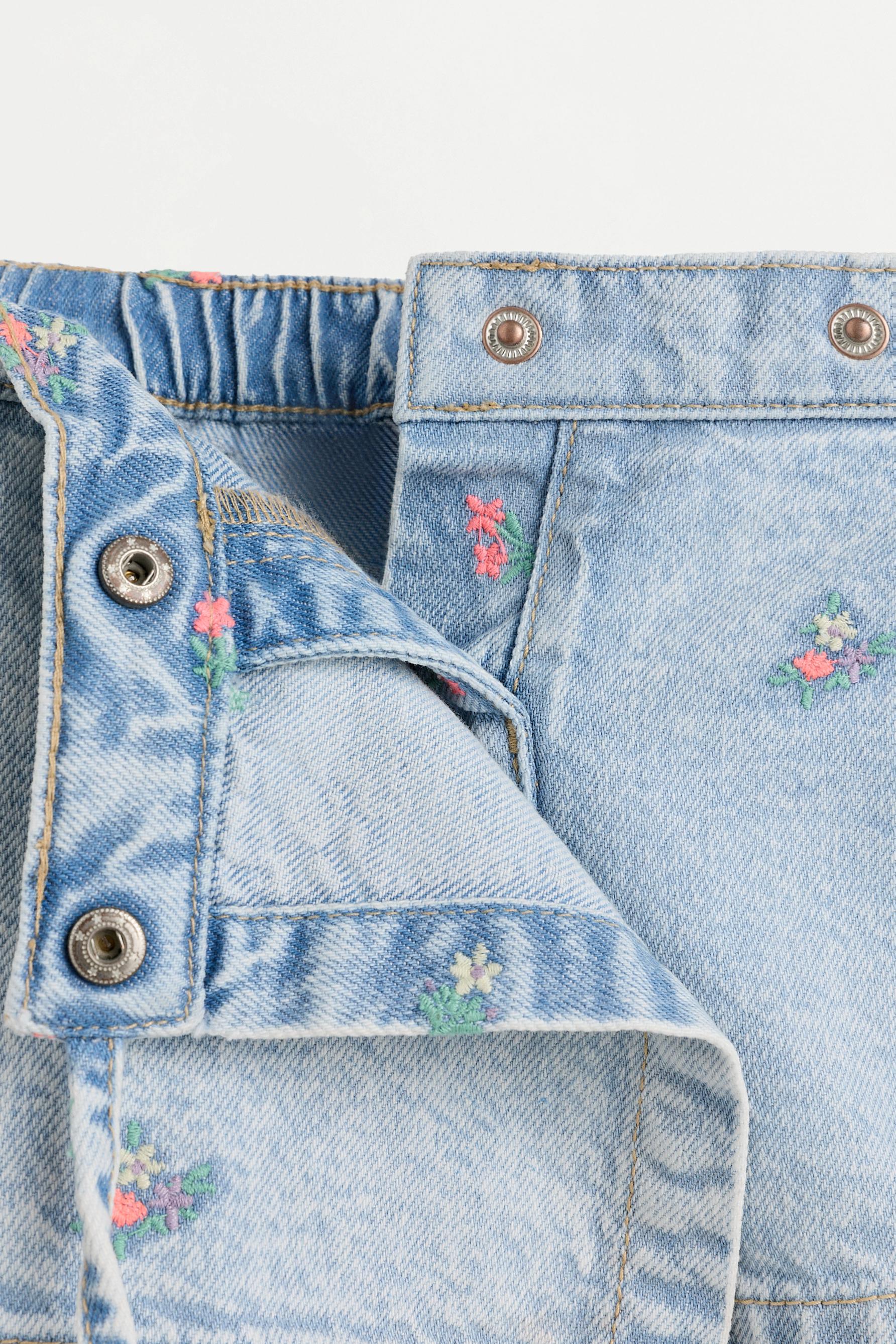 Embroidered denim skort — PALE BLUE