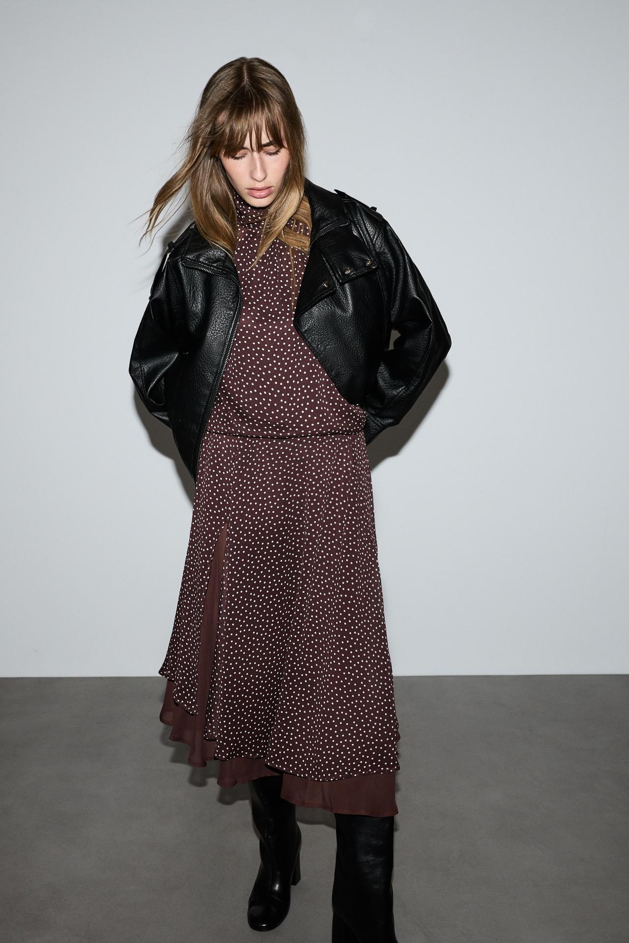 Polka-dot midi skirt — BROWN/ECRU