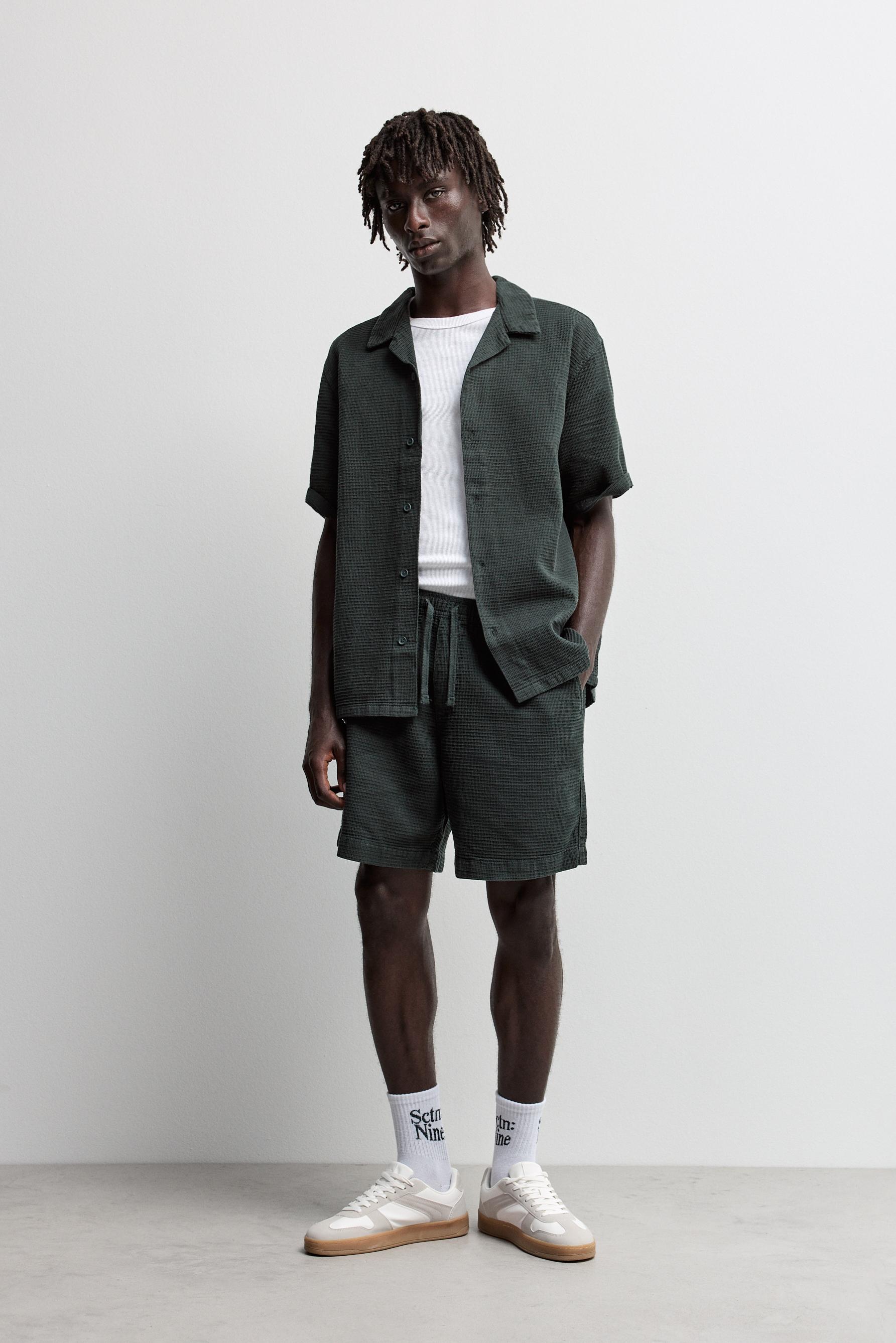 Waffle-knit relaxed fit shirt — GREEN