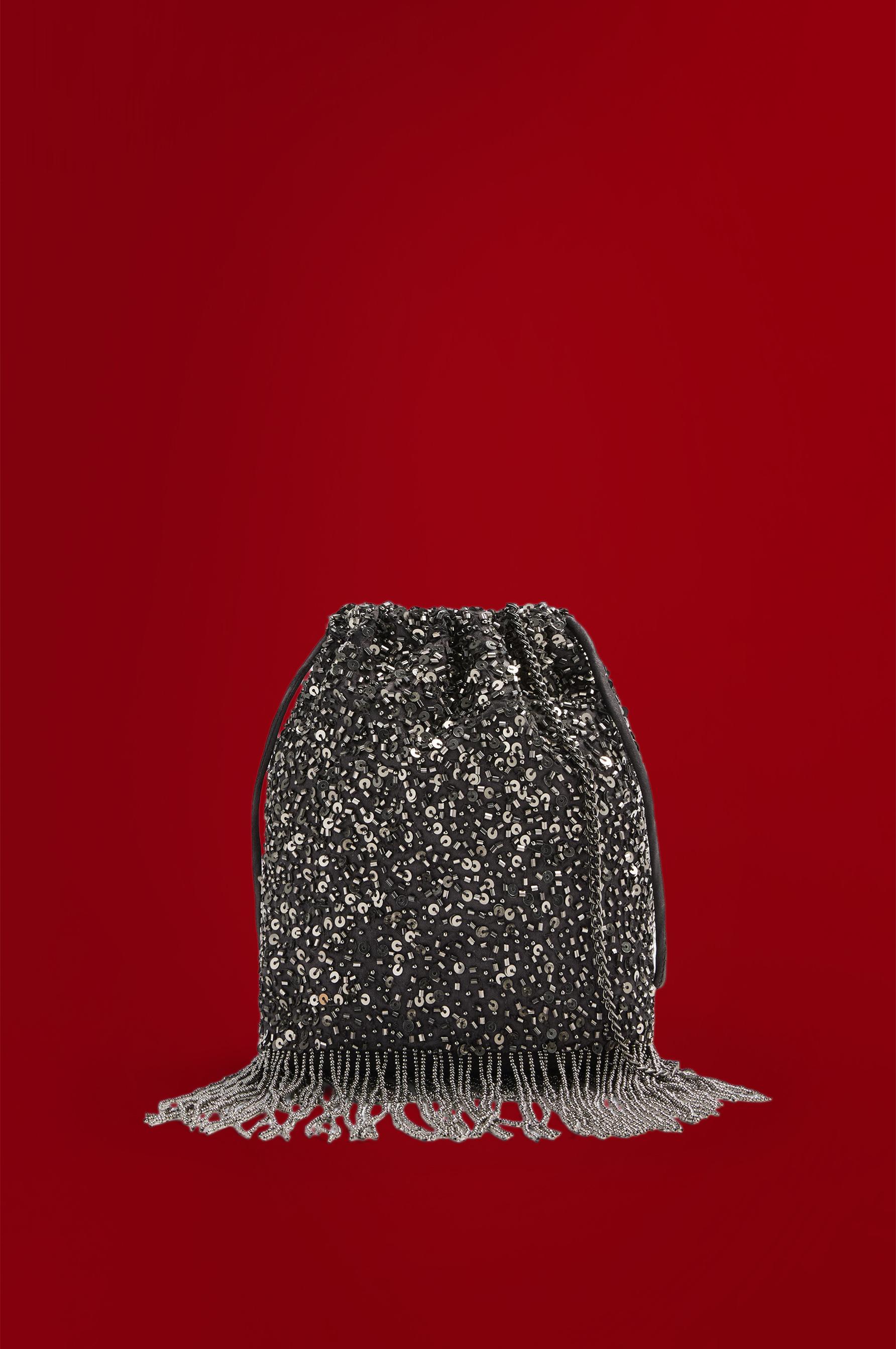 Beaded crossbody bucket bag — GREY
