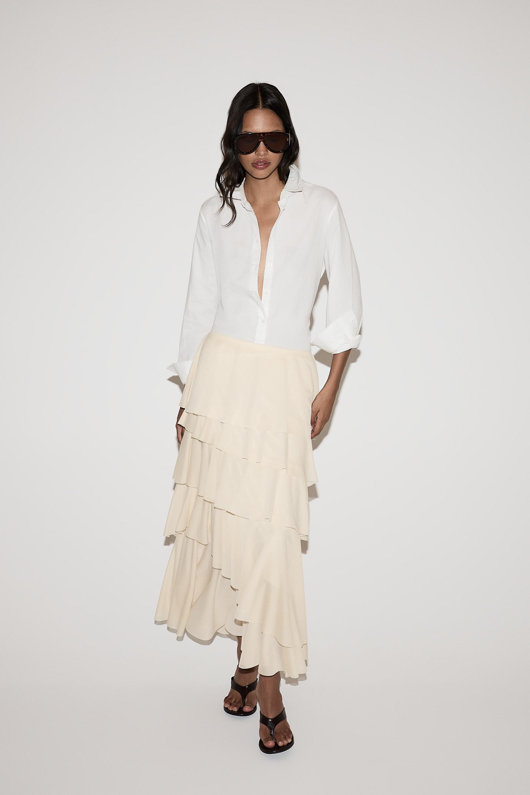 Ruffled midi skirt — ECRU