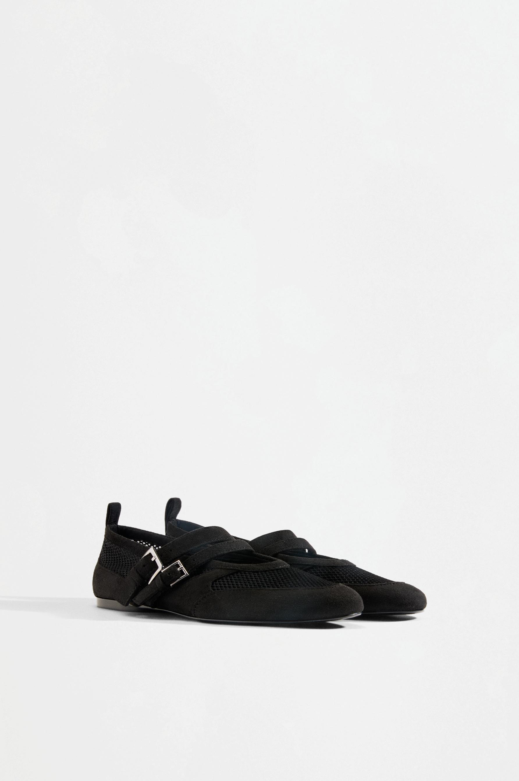 Double-strap mesh ballet flats — BLACK
