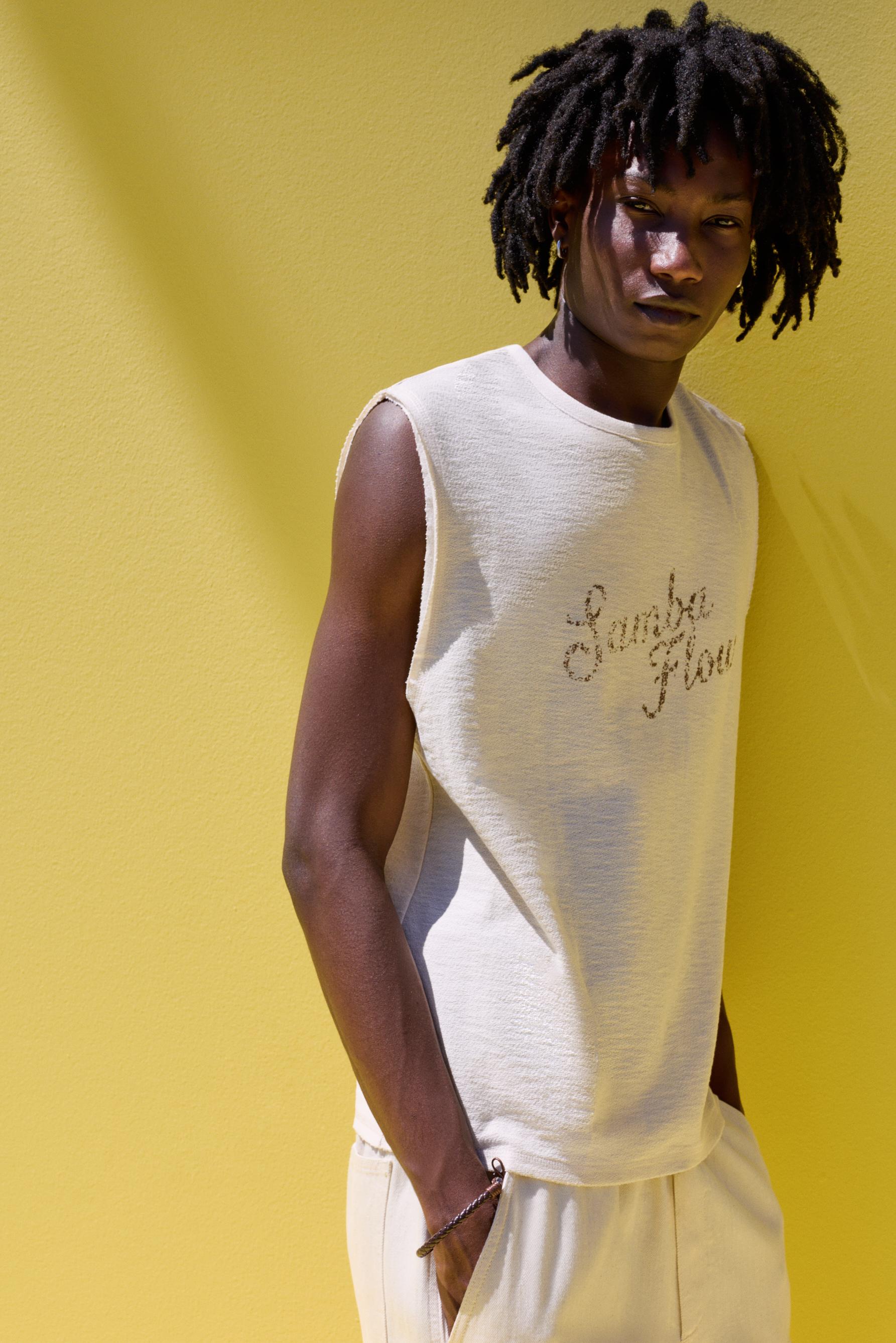 Printed sleeveless T-shirt — VANILLA