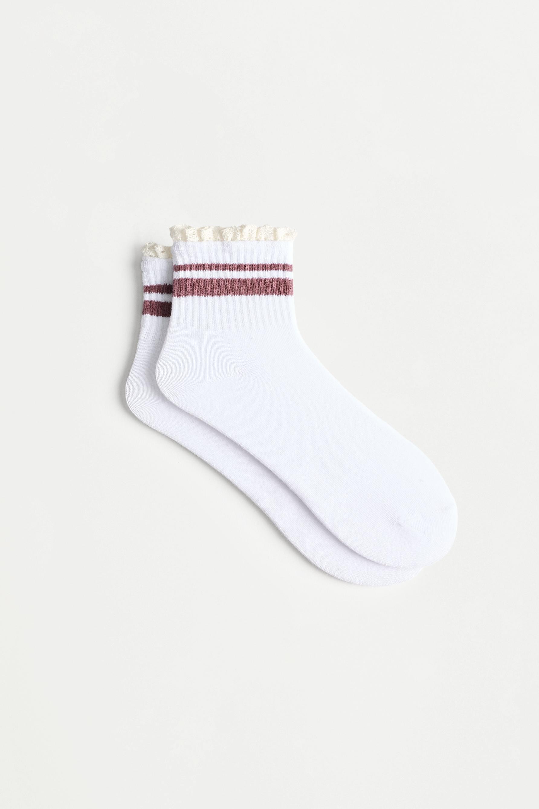 Lace and Stripe Short Socks (3-Pack) — PINK TONES