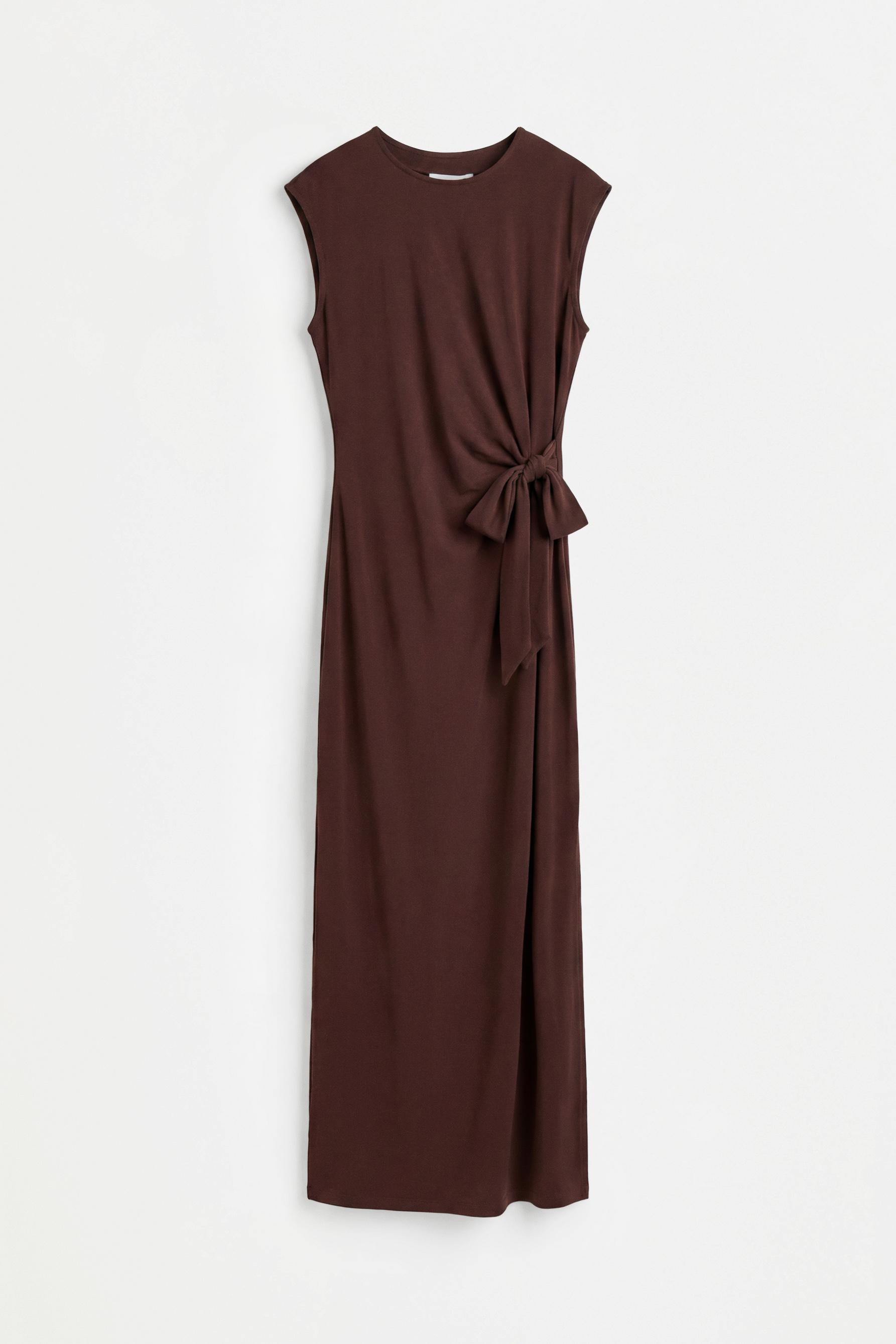 Midi dress with tie detail — CHOCOLATE