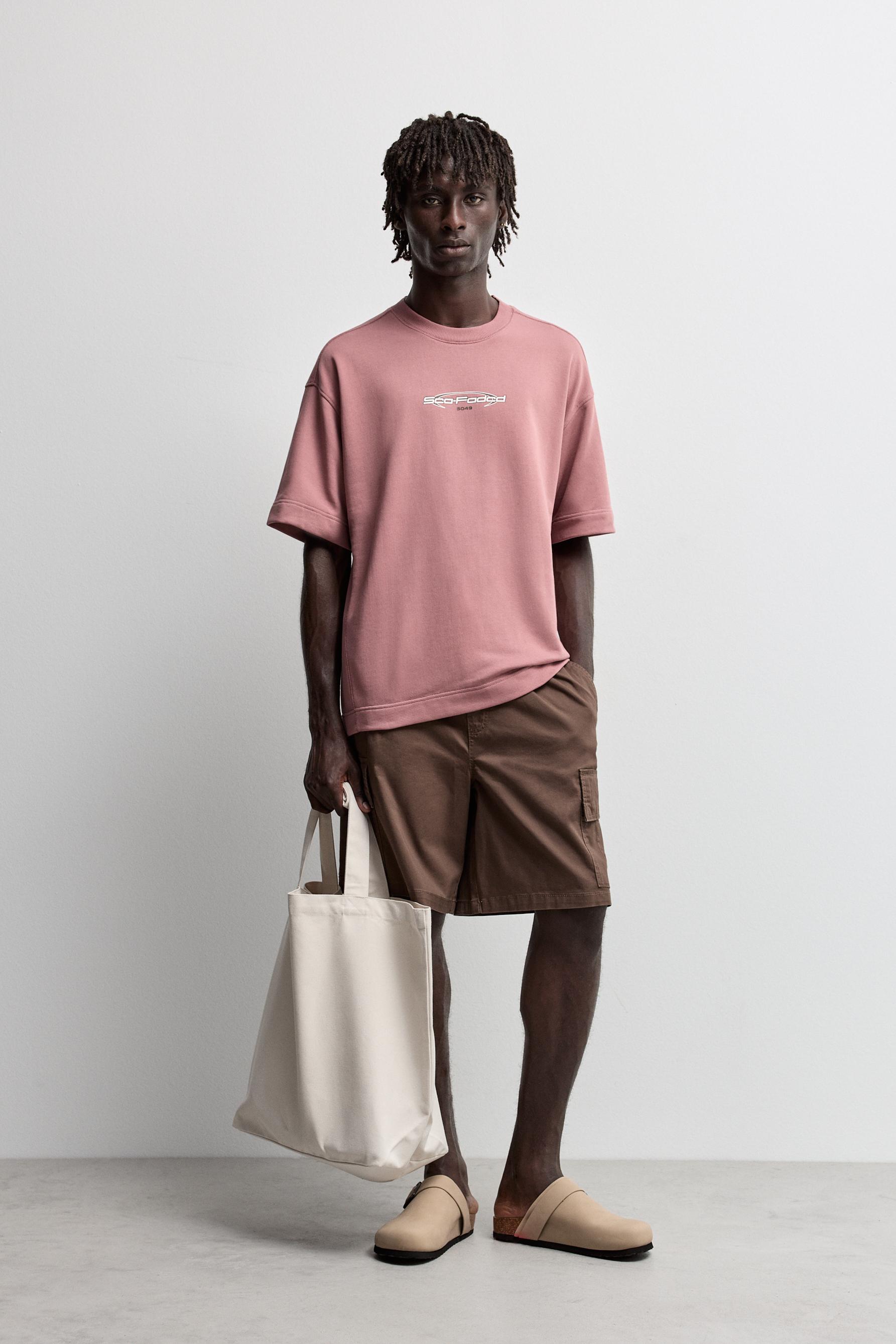 Short sleeve printed sweatshirt — BRIGHT CORAL
