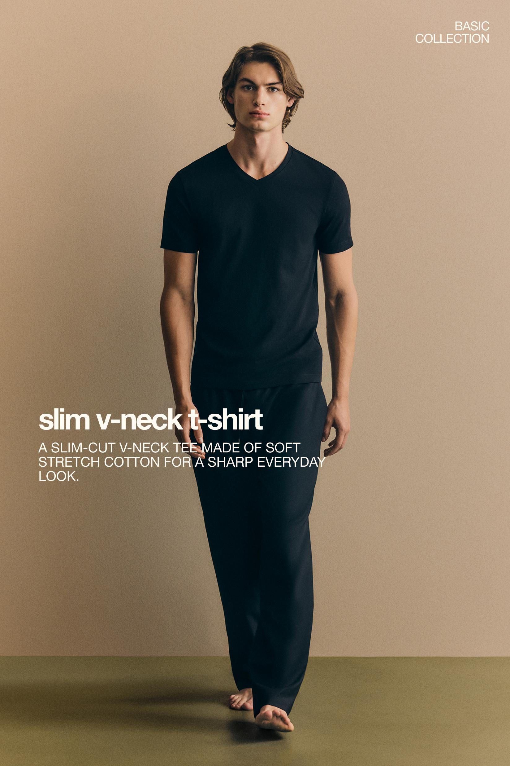 Slim fit V-neck T-shirt — BLACK