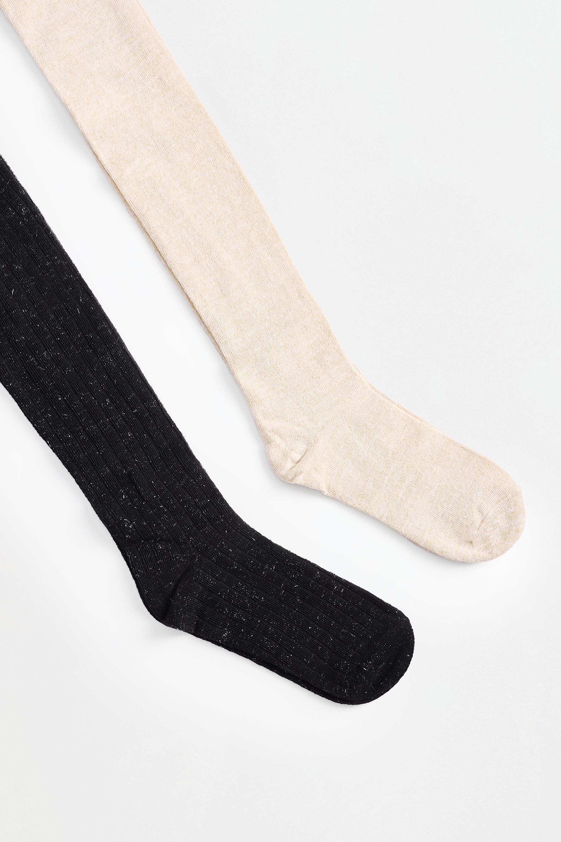 2-pack of glittery ribbed tights — ECRU/BLACK