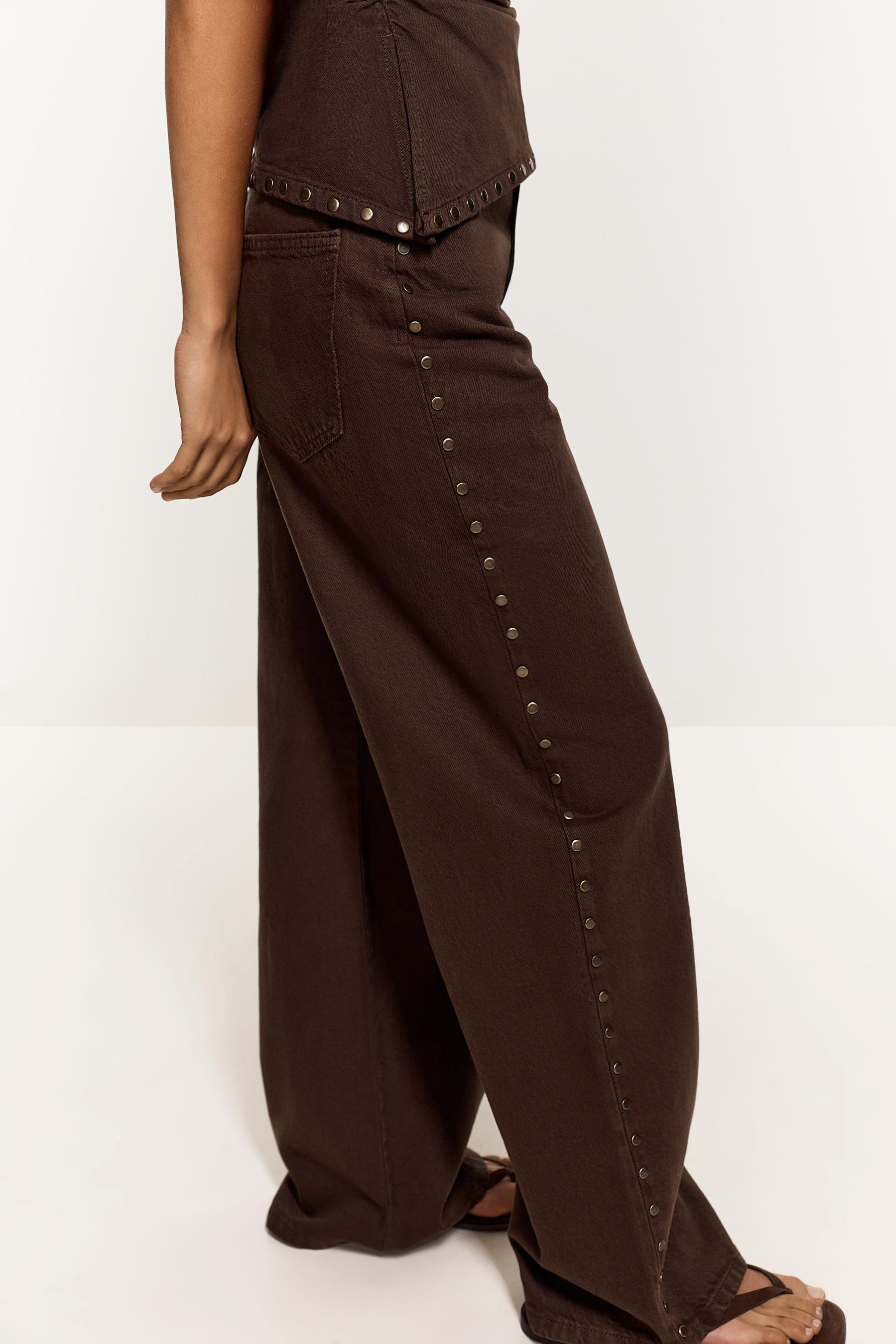 Wide-leg stud jeans — BROWN MARL