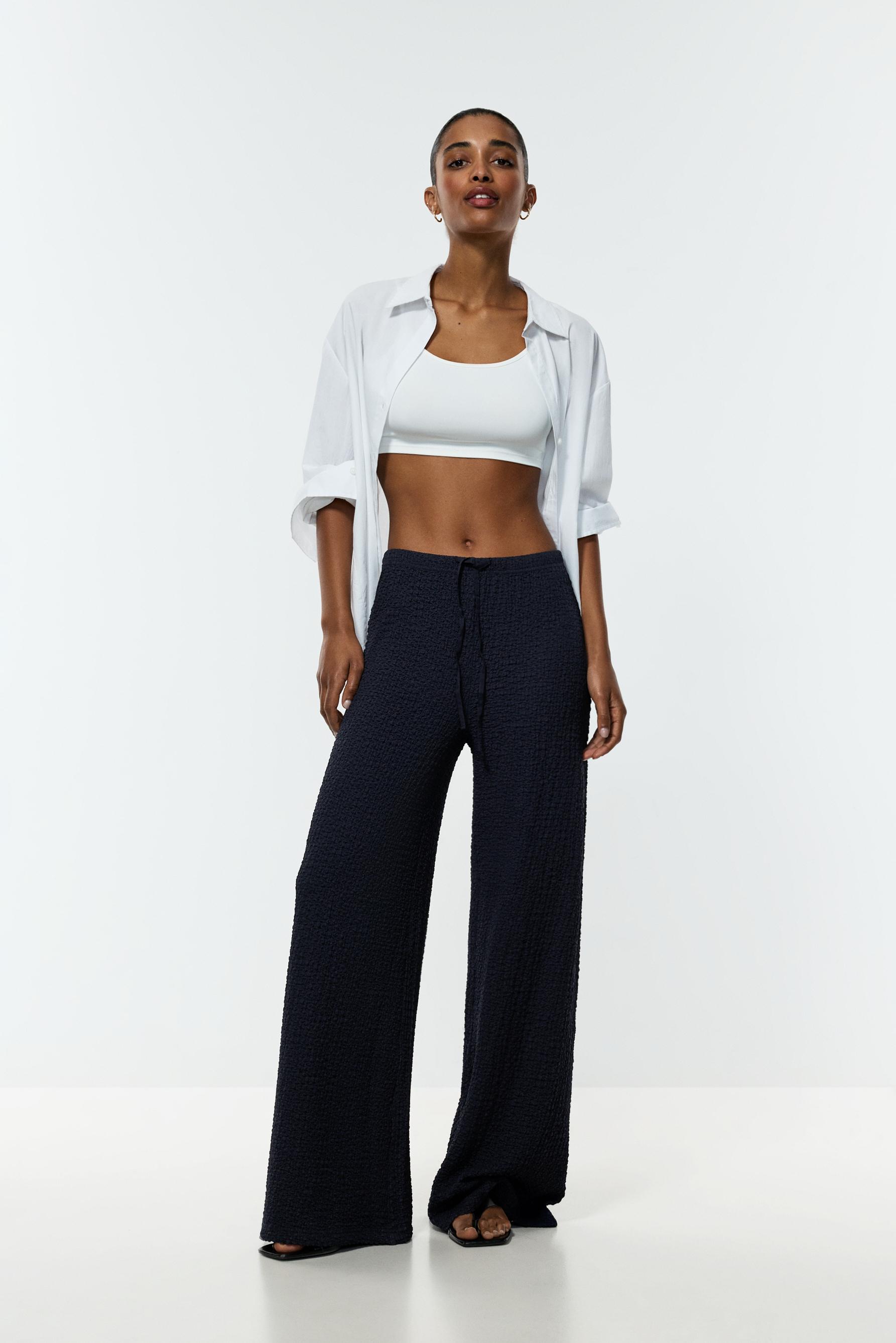 Textured wide-leg trousers — NAVY