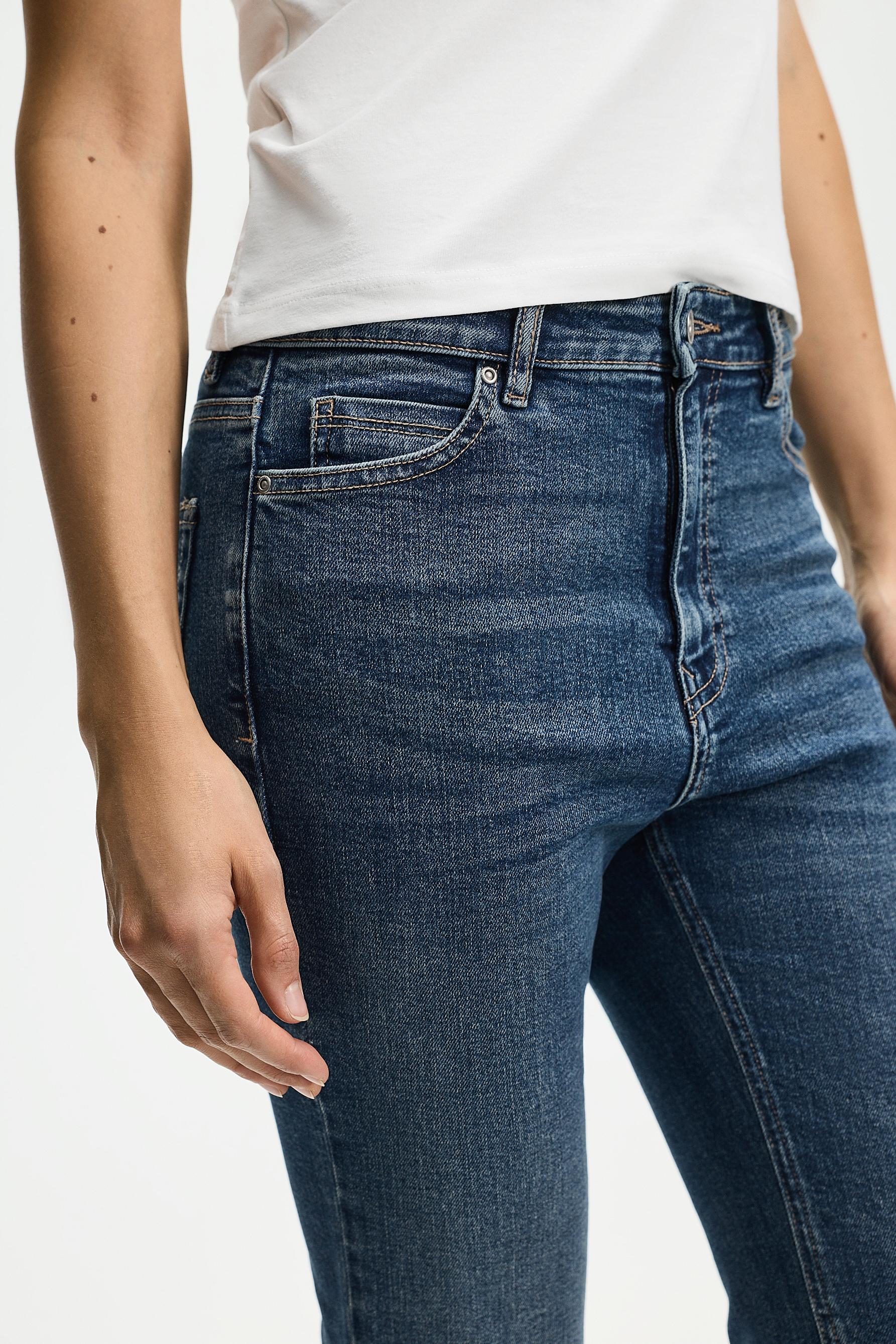High-waist basic bell bottom jeans — DARK BLUE