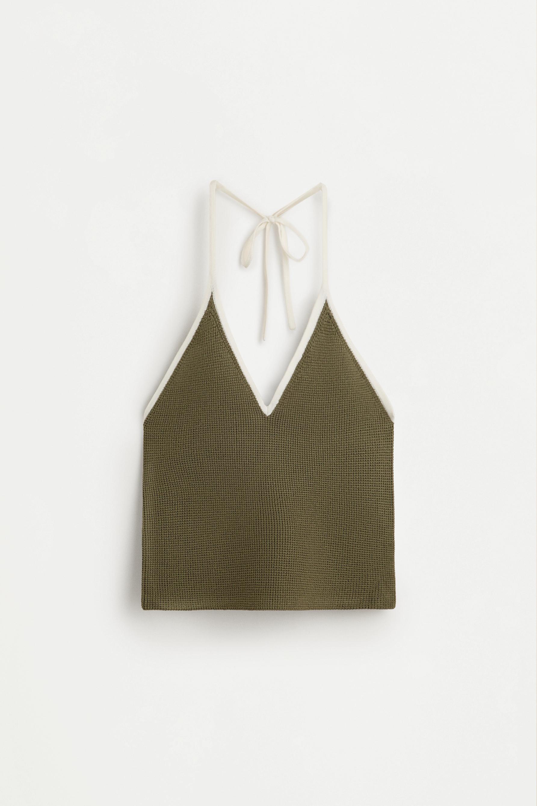 Contrast halter top — DARK KHAKI