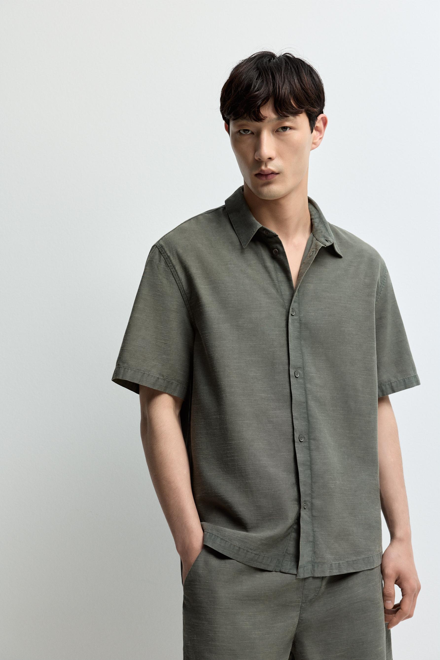 Faded-effect texture shirt — GREEN