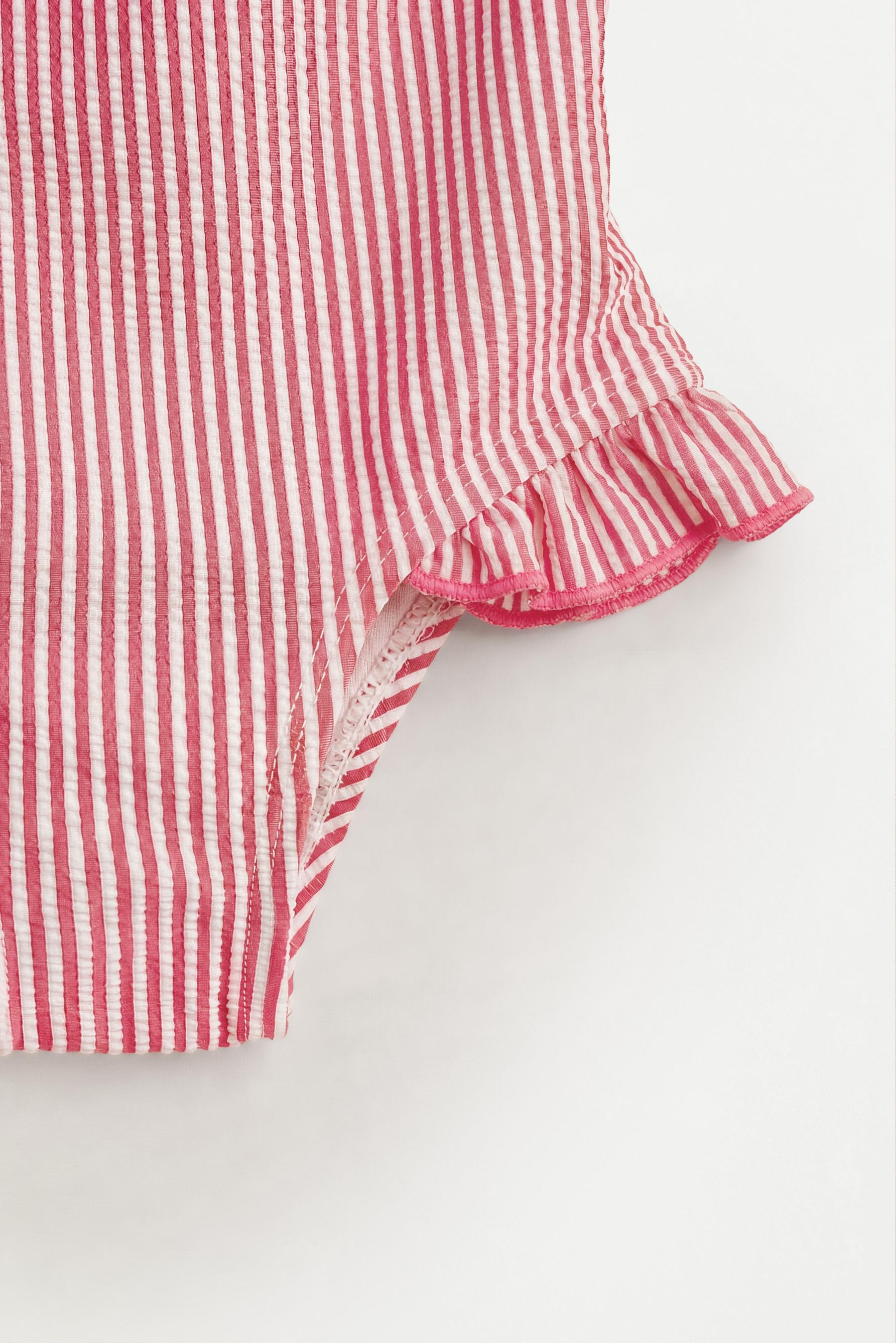 Striped ruffled swimsuit — FUCHSIA