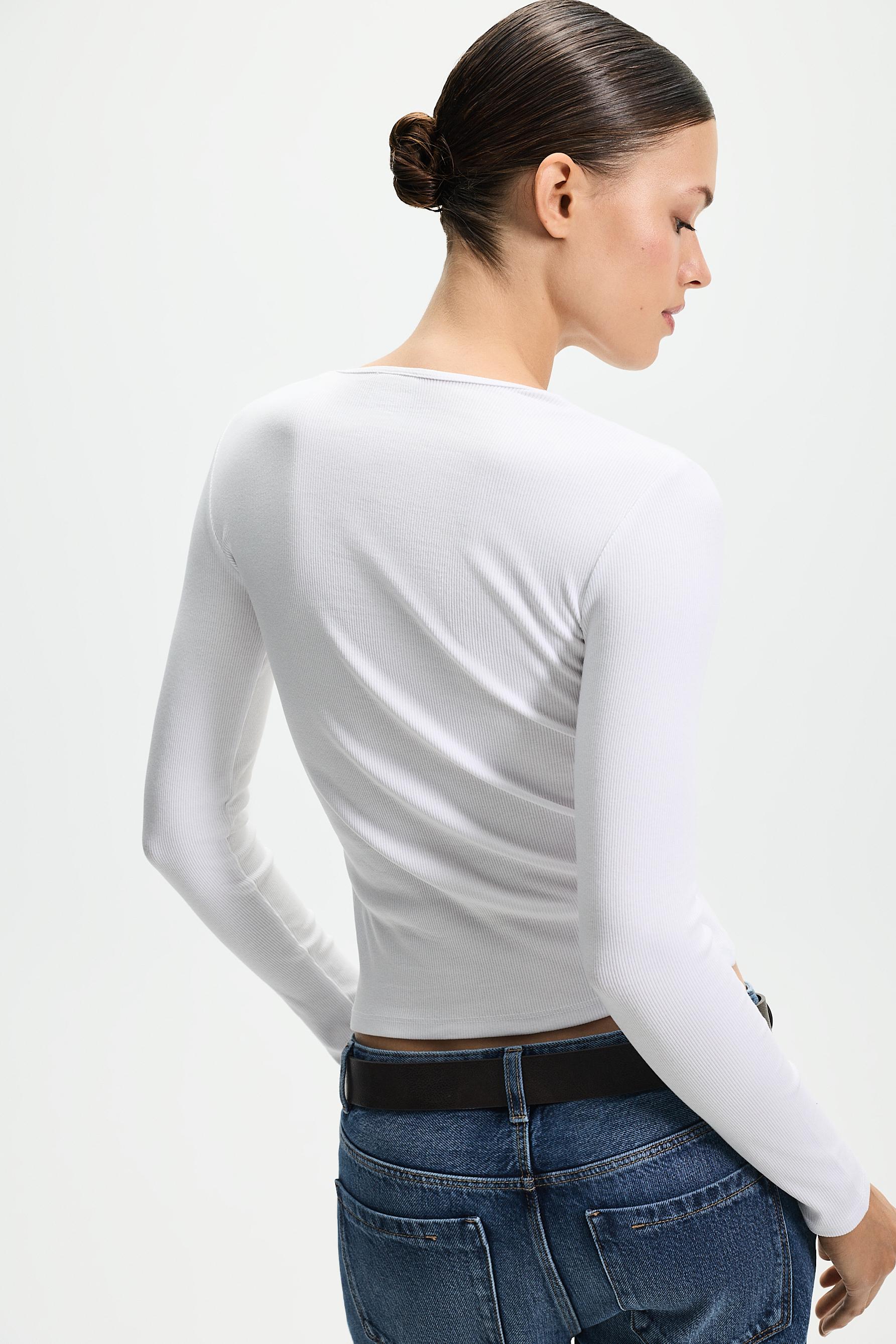 Ribbed long sleeve T-shirt — WHITE