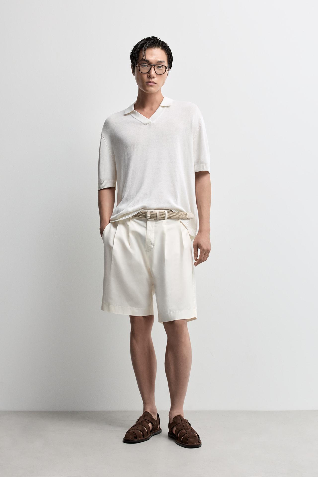 Linen blend knit polo shirt — OFF WHITE