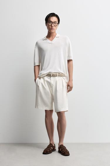 Linen blend knit polo shirt — OFF WHITE 2