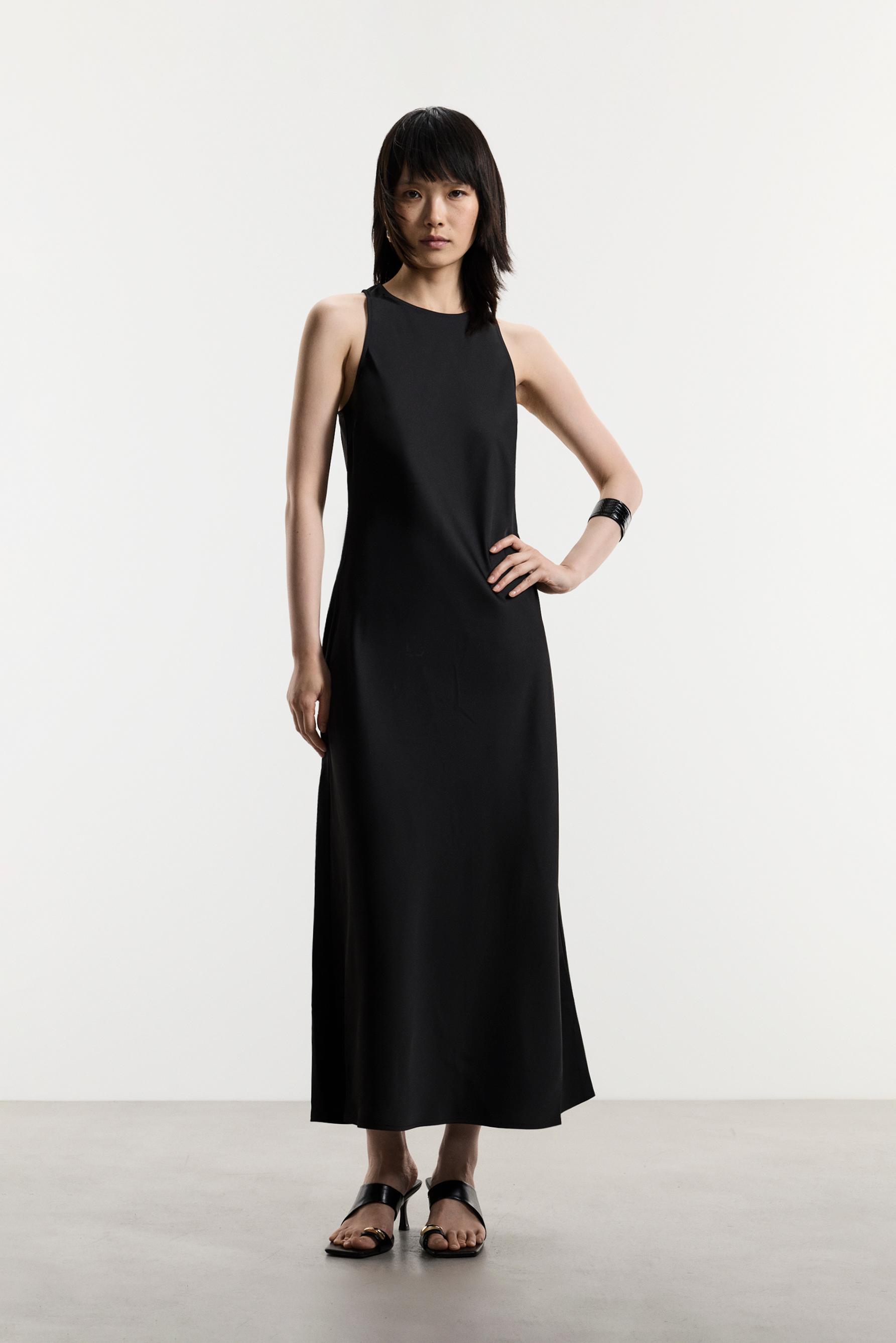 Satin midi dress — BLACK