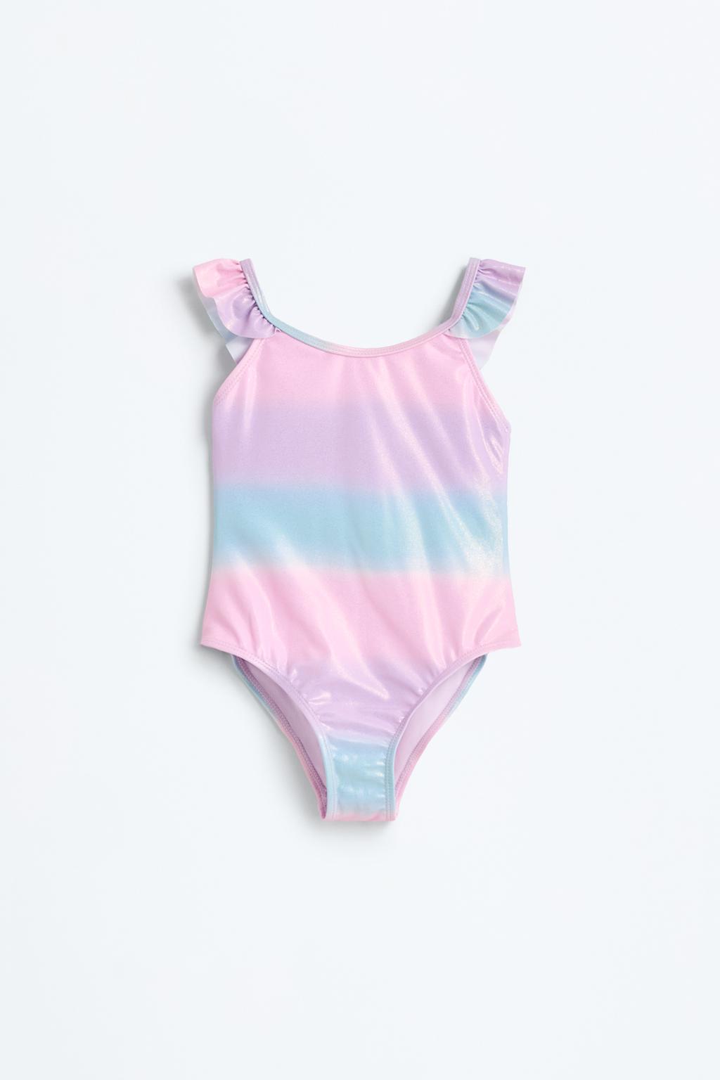 Shiny swimsuit with ruffles
