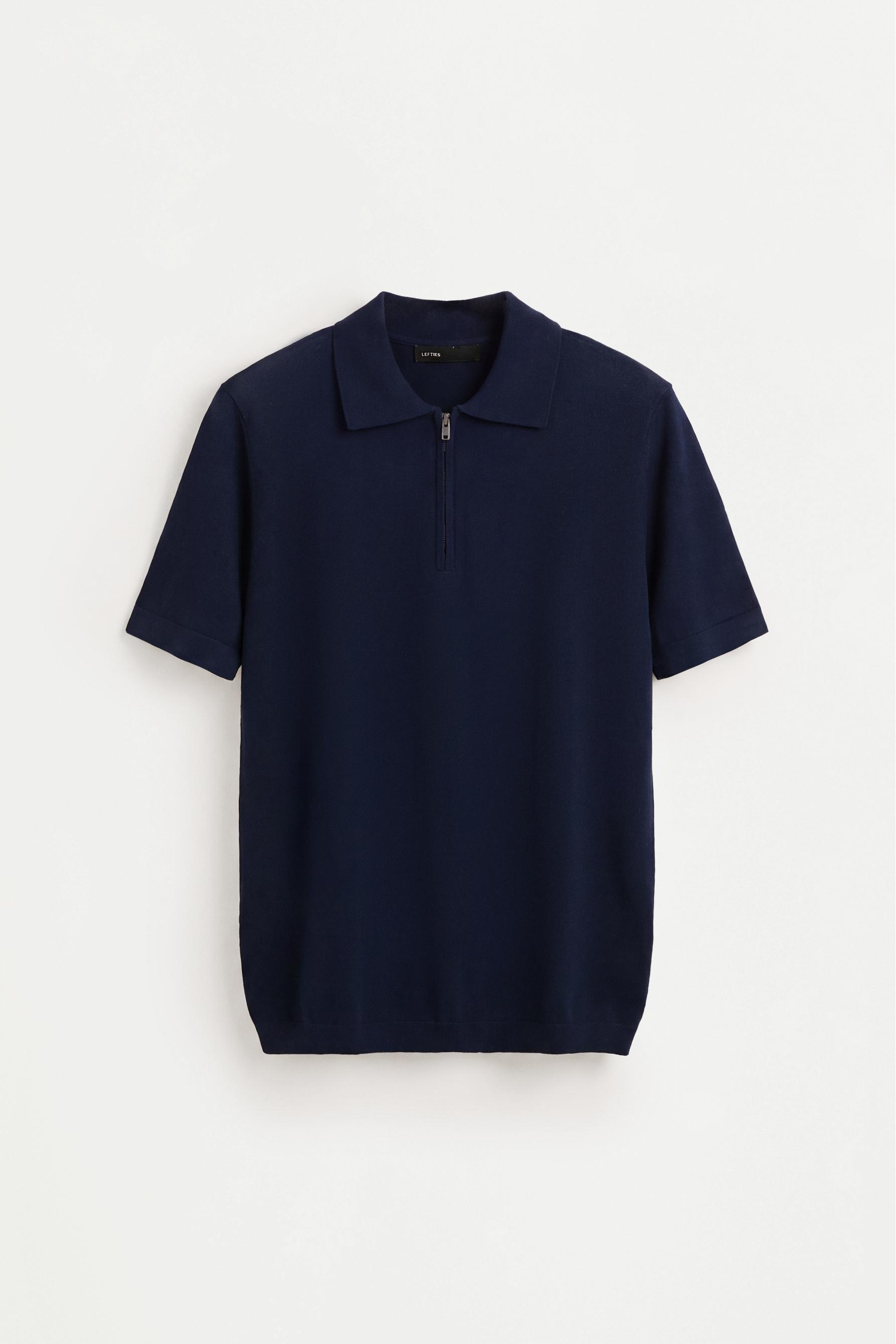 Zip-up knit polo — DARK BLUE
