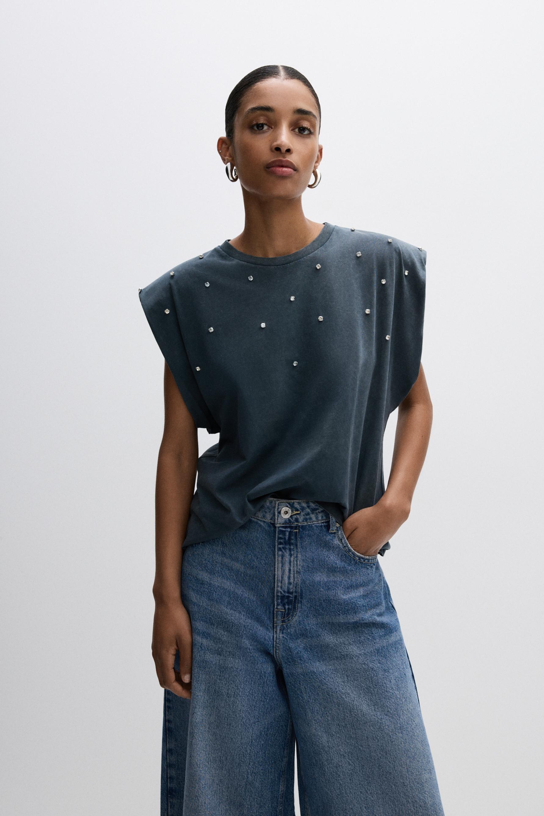 Camiseta strass efecto lavado