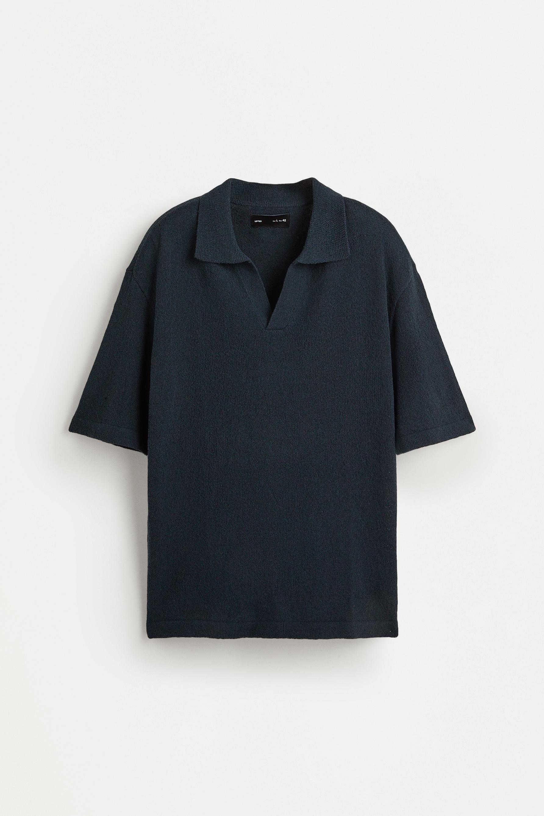Textured knit polo shirt — NAVY