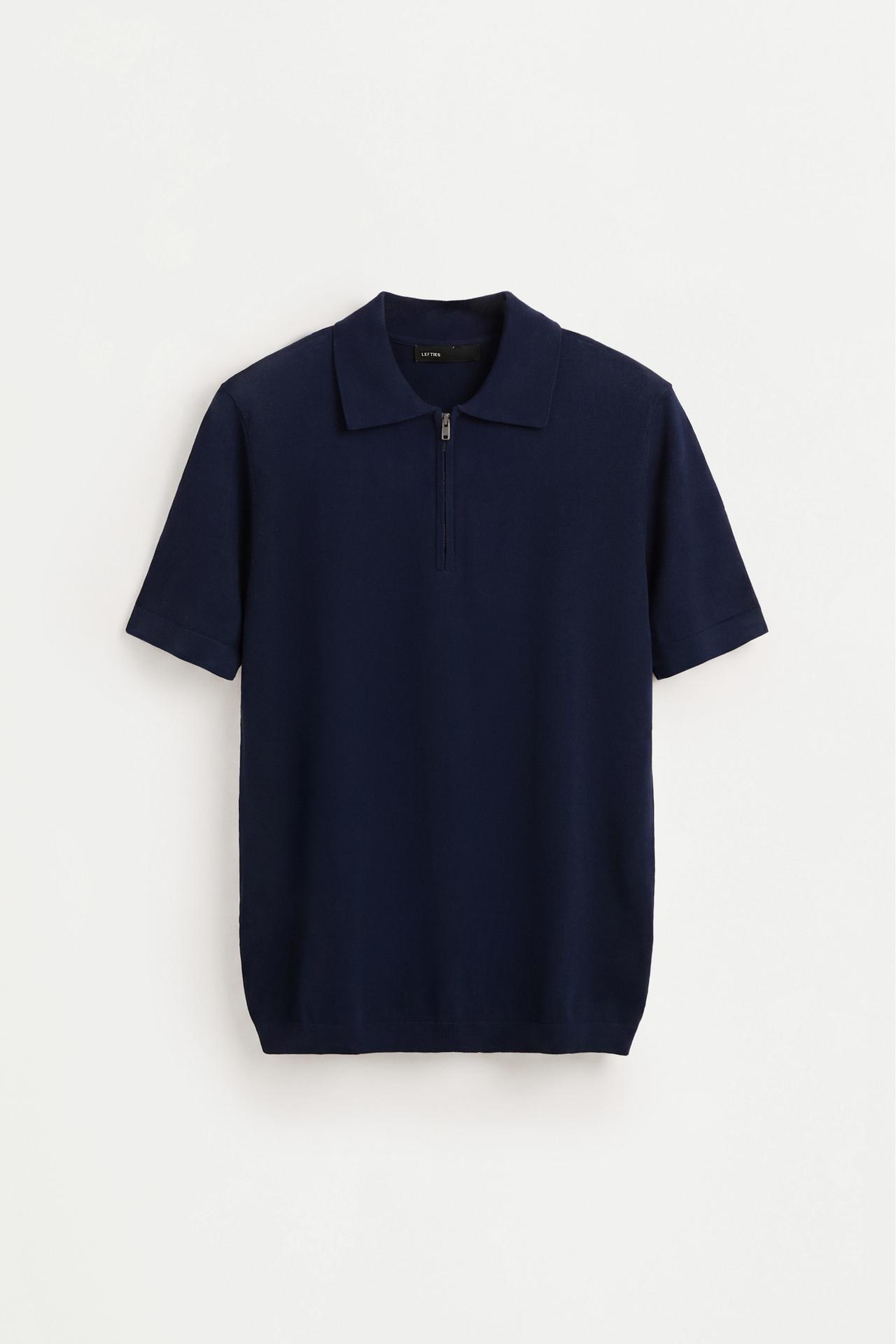 Zip-up knit polo — DARK BLUE