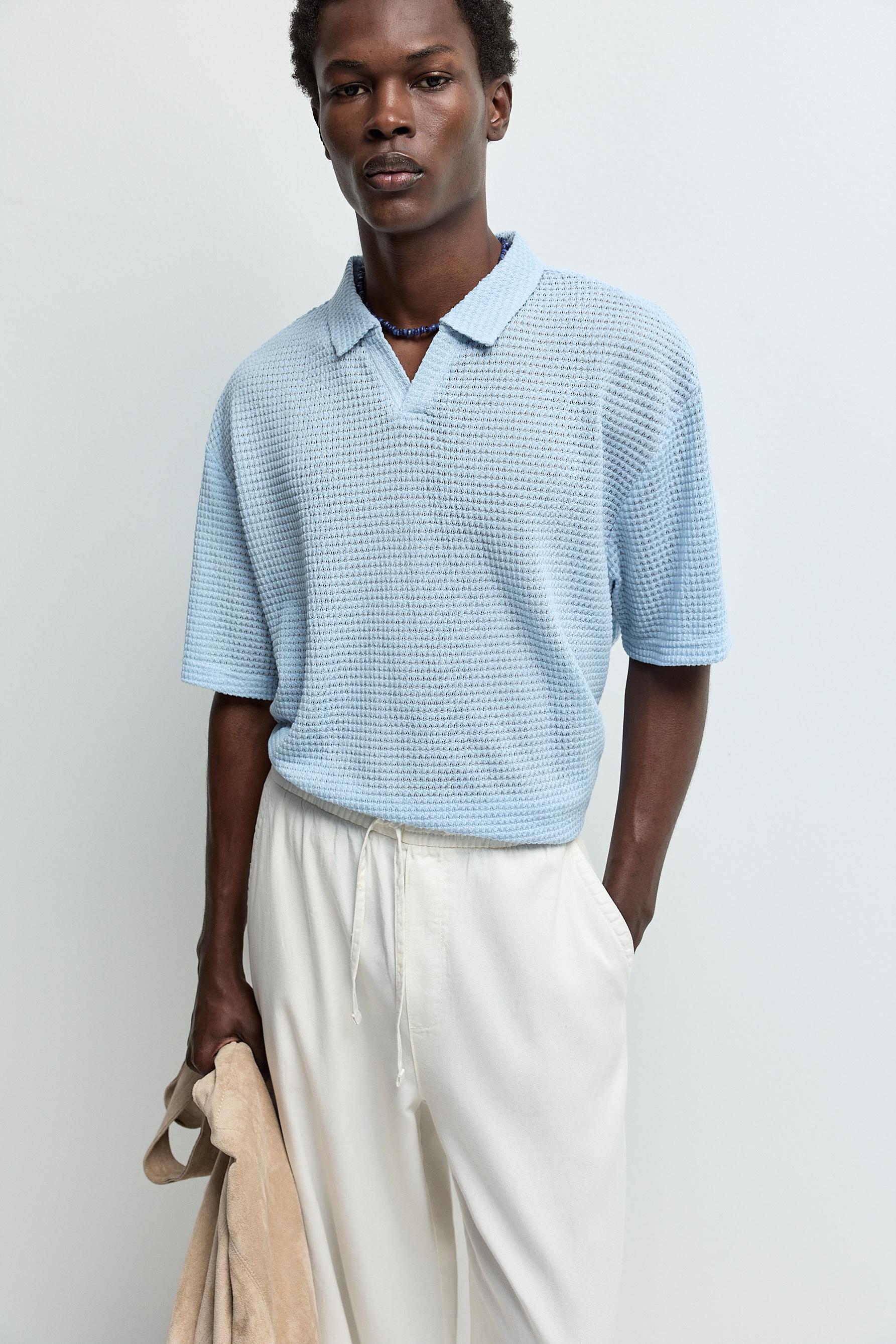 Textured polo shirt — PALE BLUE