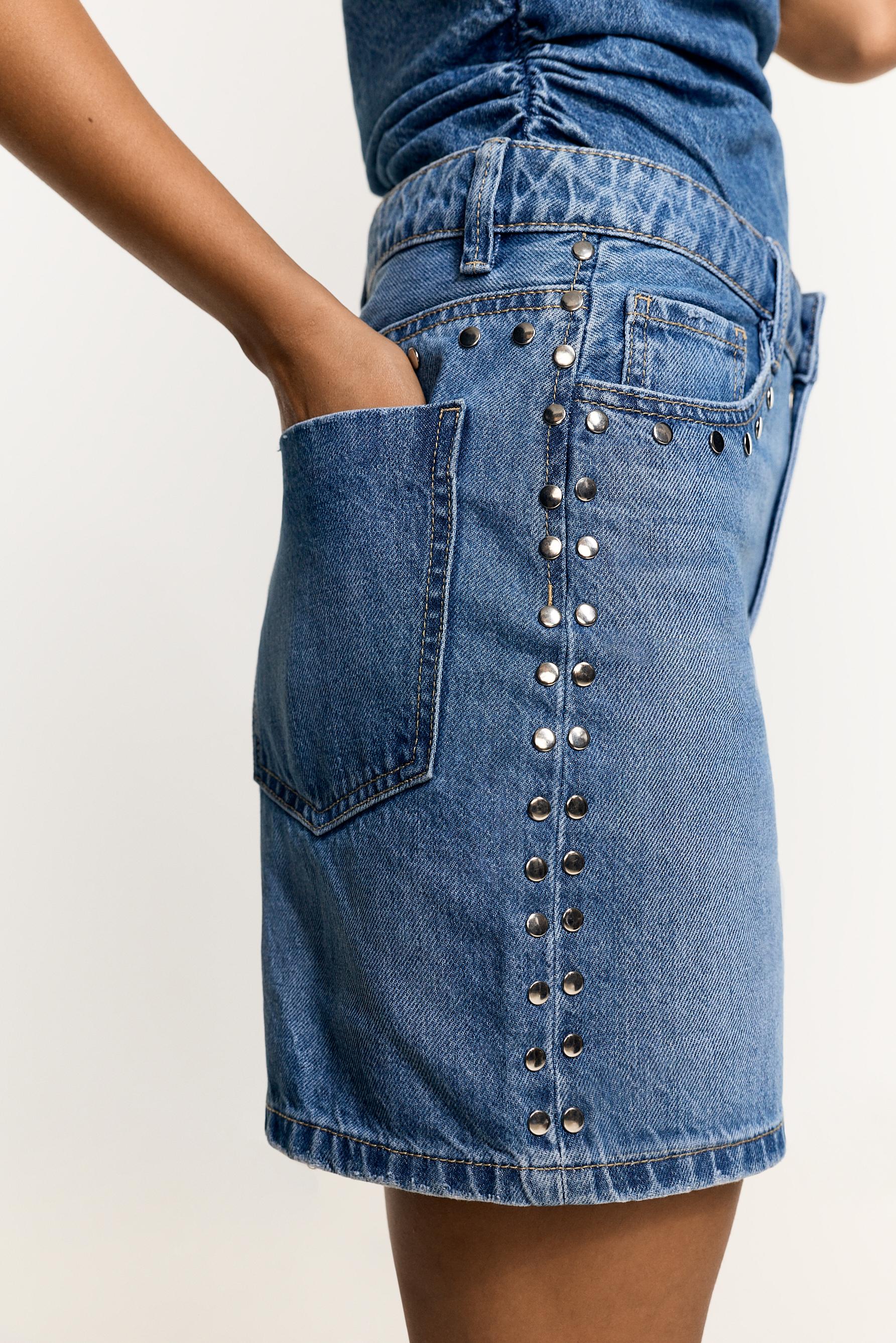 Studded denim Bermuda shorts — PALE INDIGO