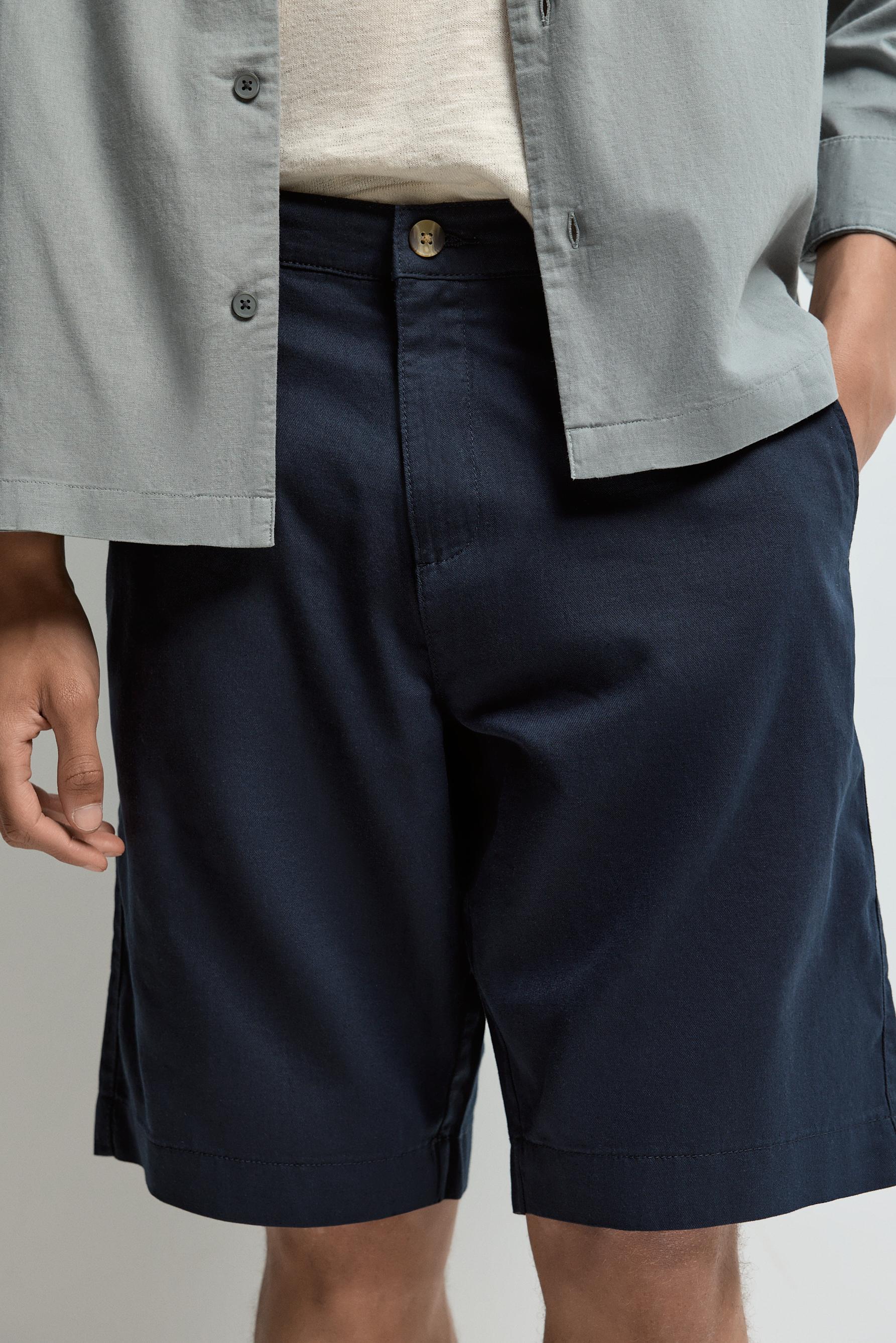 Cotton-linen chino Bermuda shorts — DARK BLUE