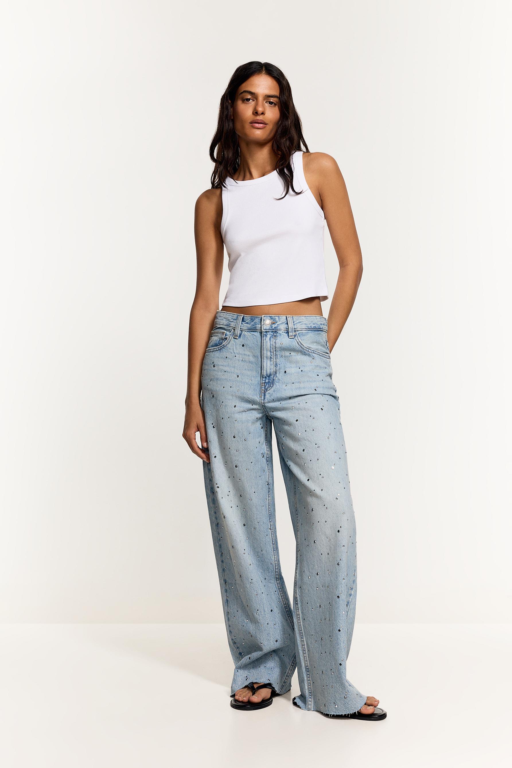 Wide-leg rhinestone jeans — INDIGO