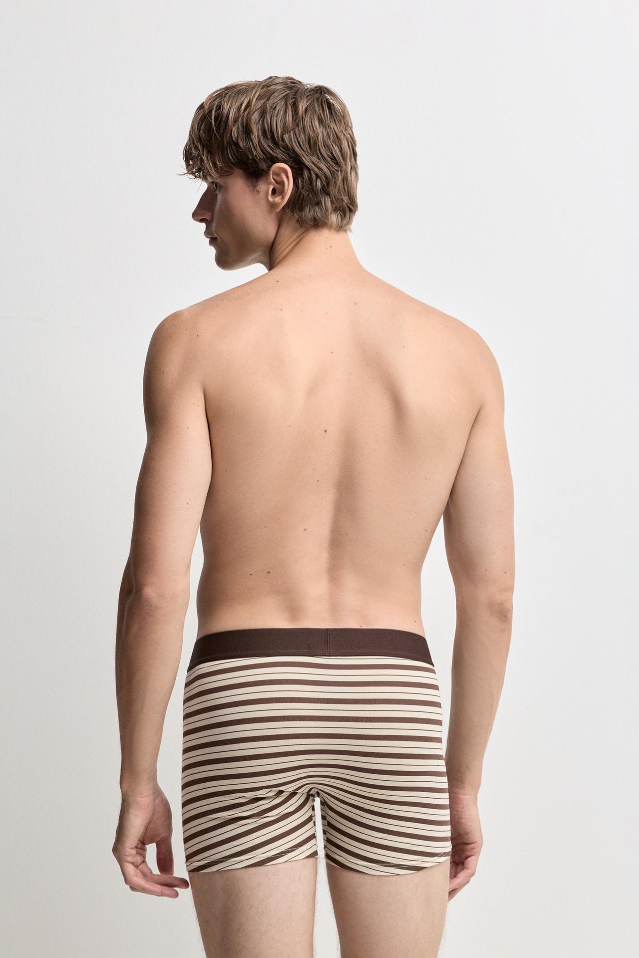 Pack of 5 striped long boxers — BROWN/BLUE