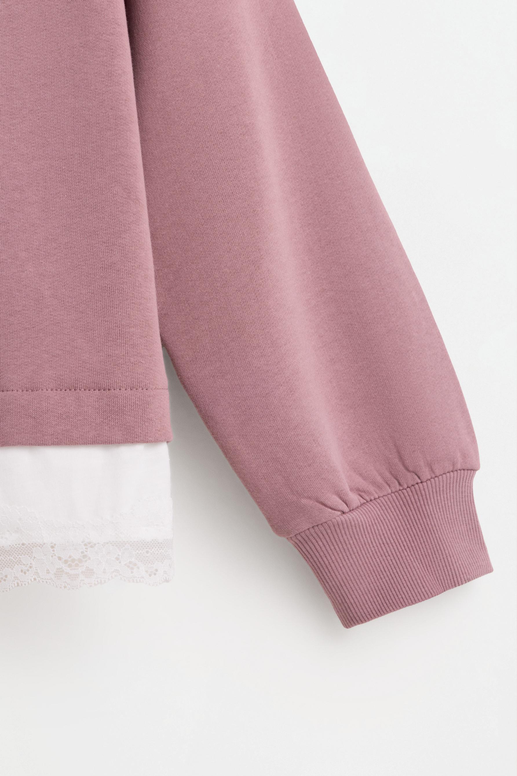 Lace hem sweatshirt — DUSTY PINK