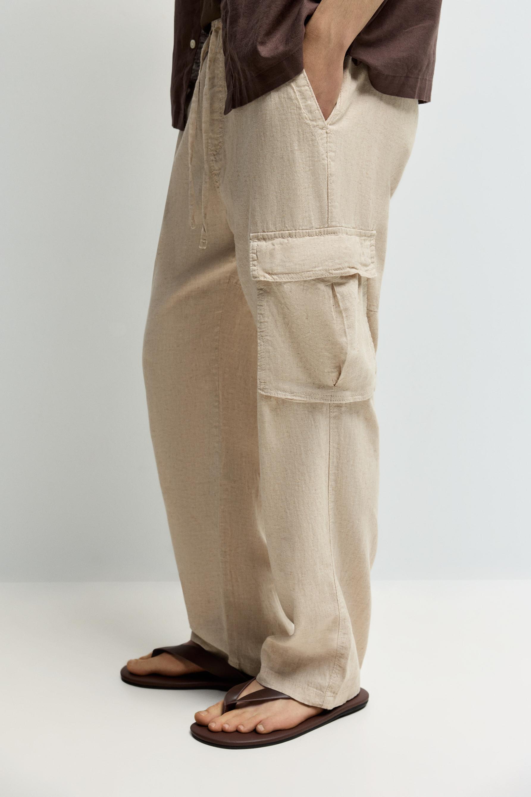 Linen-cotton cargo jogger trousers — OFF WHITE