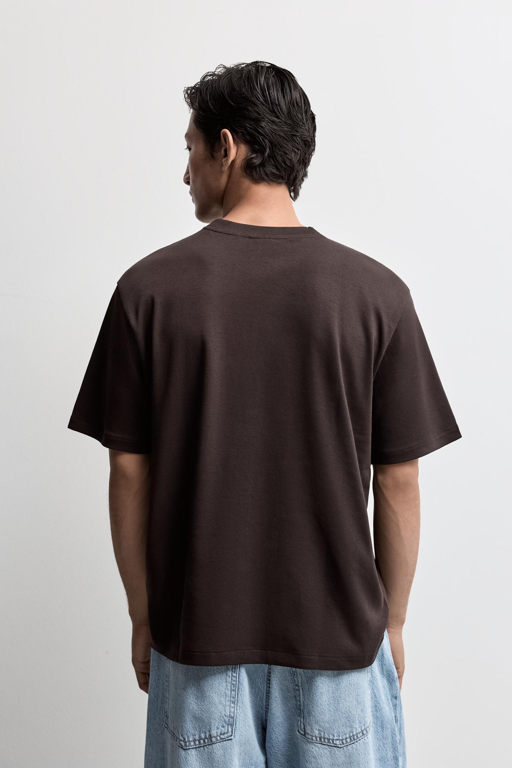 Mock neck interlock T-shirt — DARK BROWN