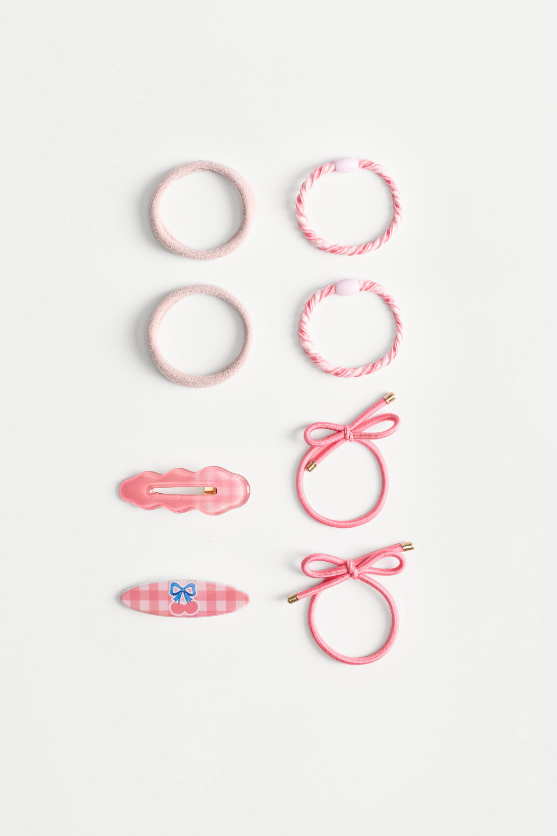 Mixed scrunchies and clips set (8 pack) — PINK