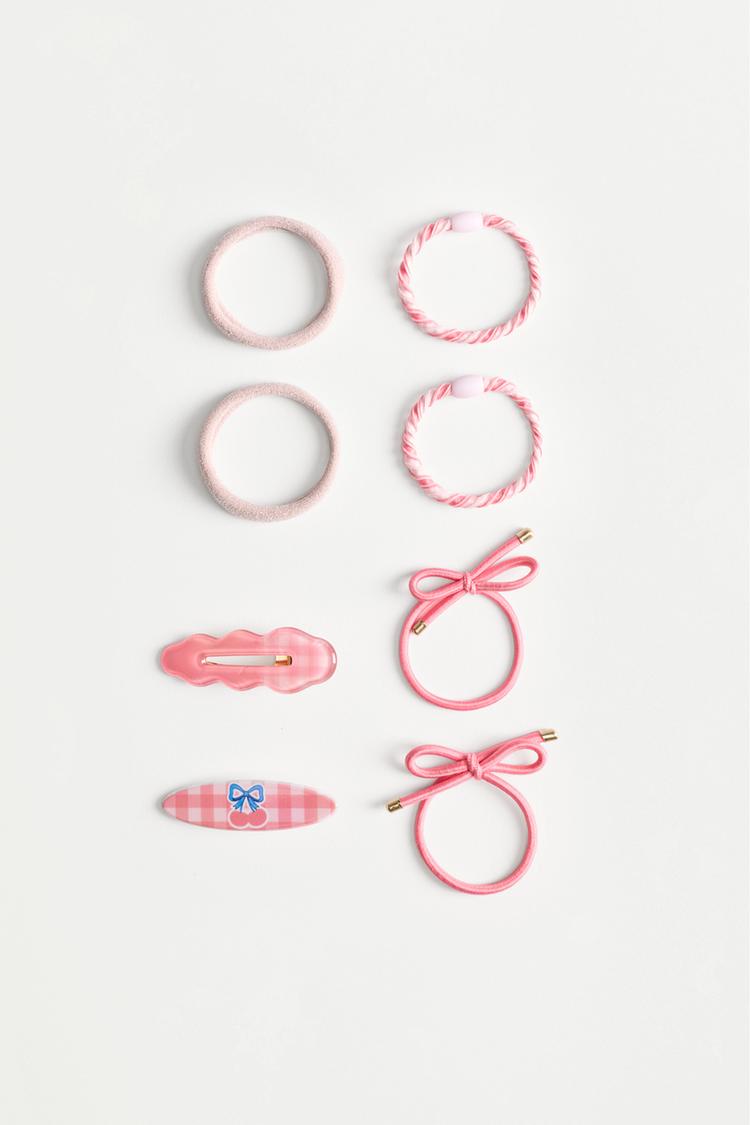 Mixed scrunchies and clips set (8 pack) — PINK