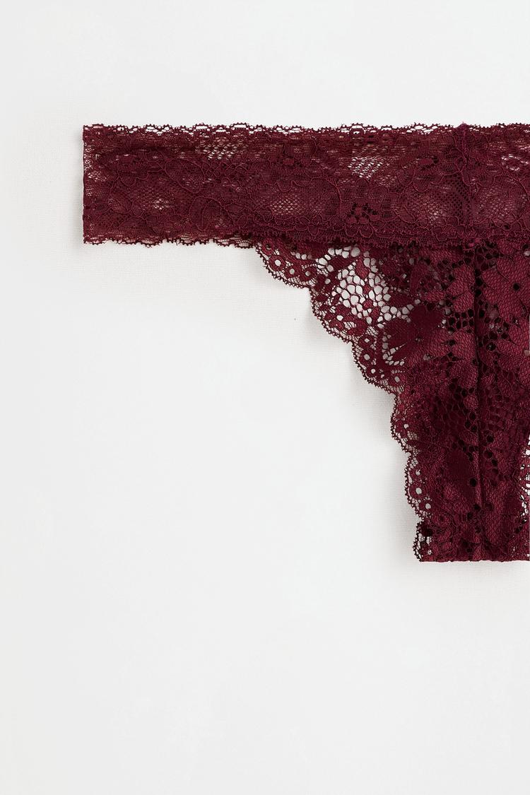 Lace thong — BURGUNDY