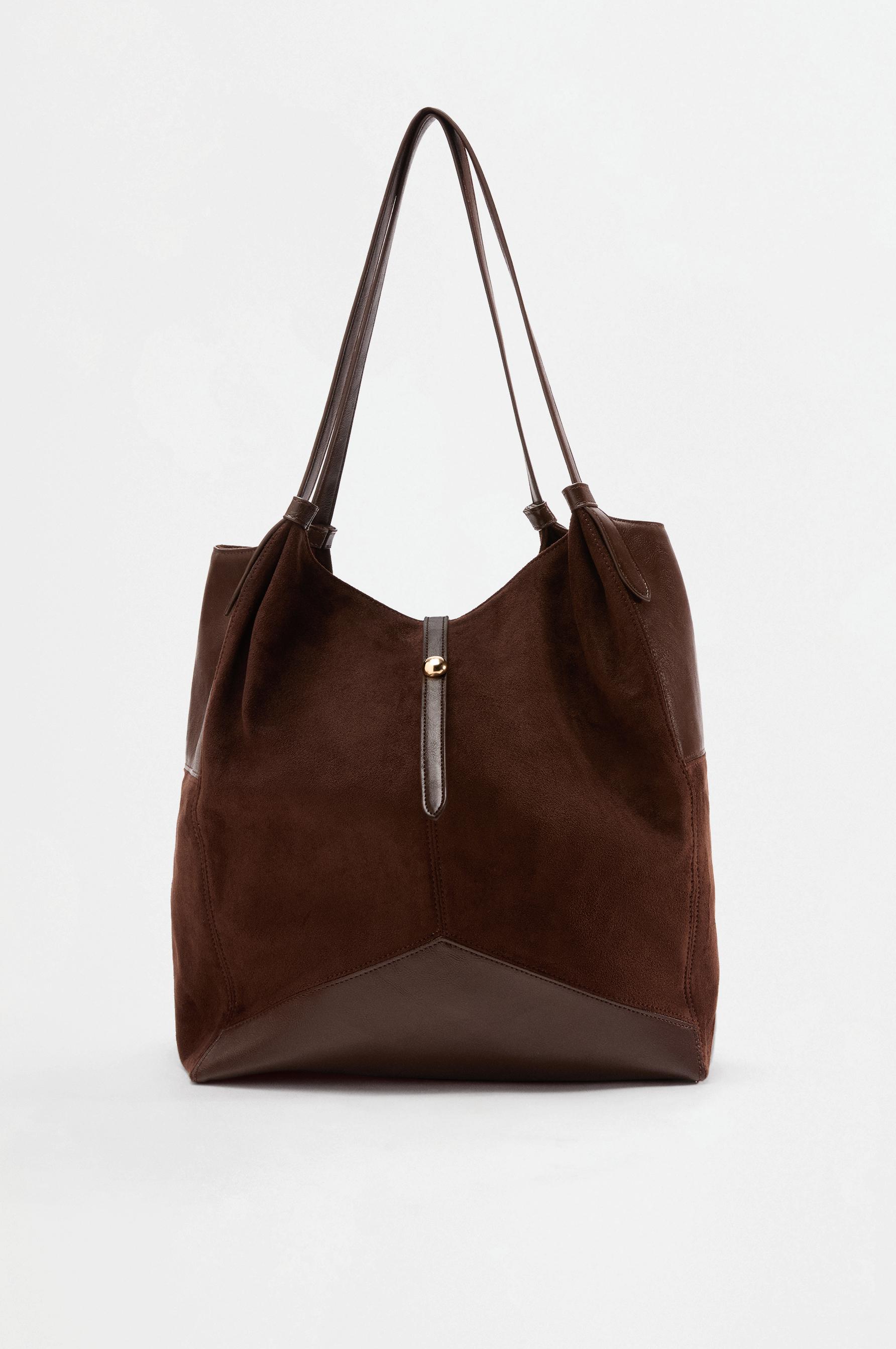 Faux suede patch shopper bag — BROWN