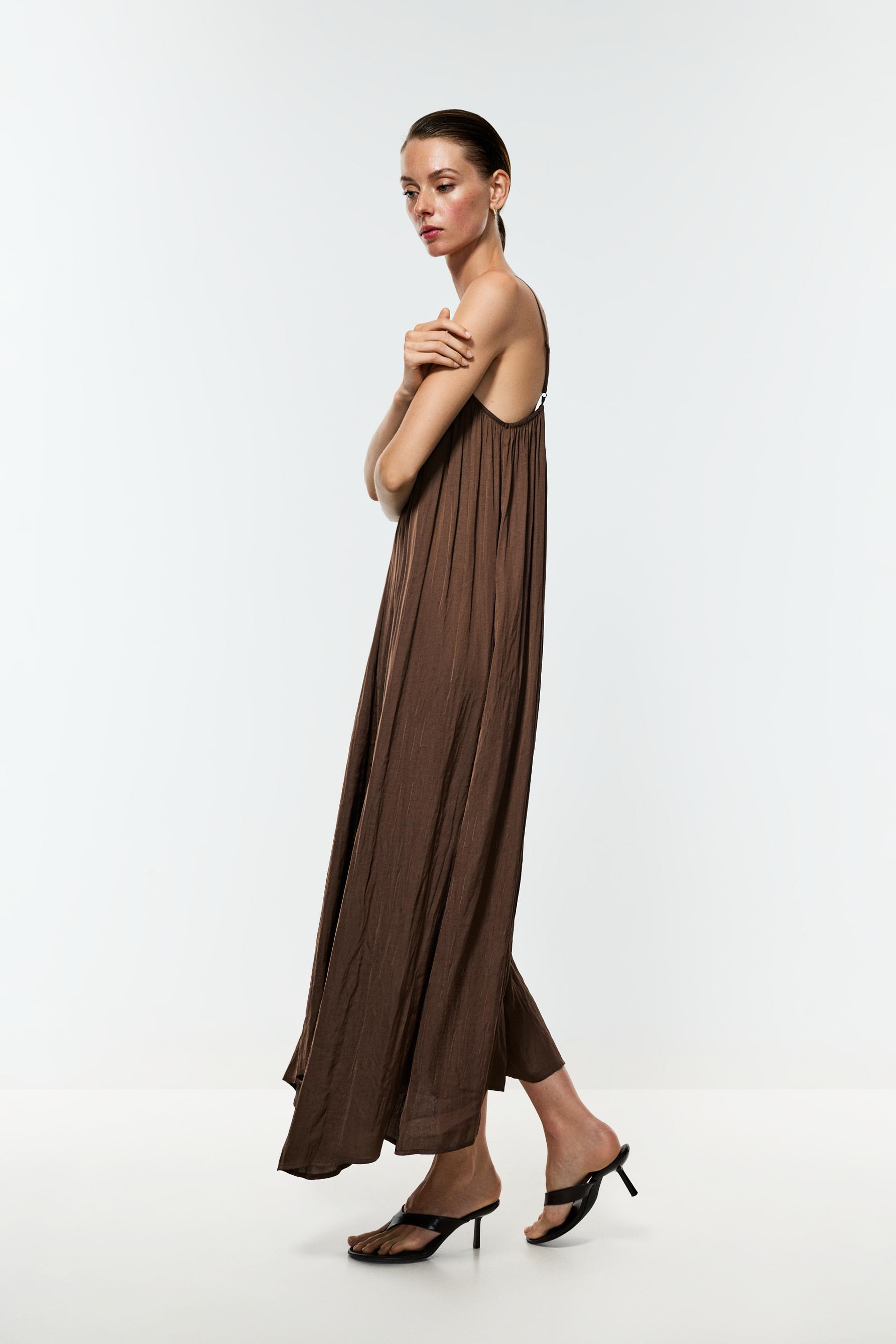 Satin midi dress — BROWN