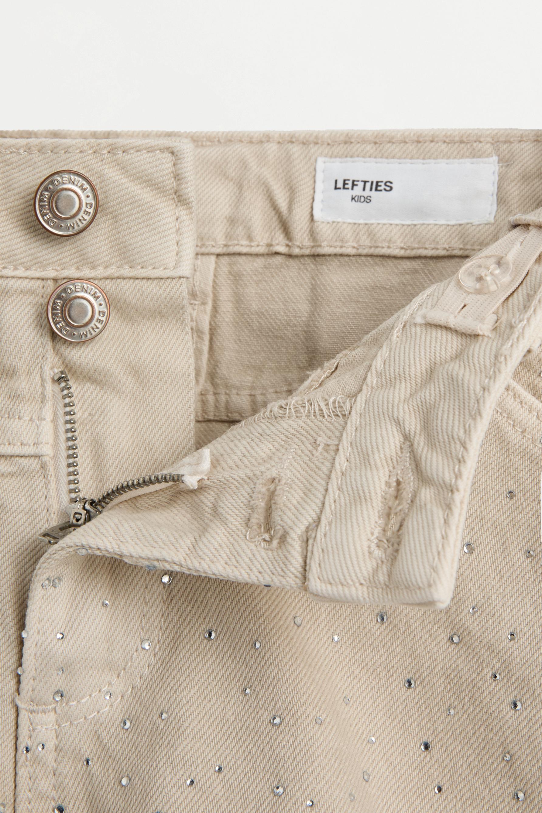 Rhinestone denim shorts — SAND