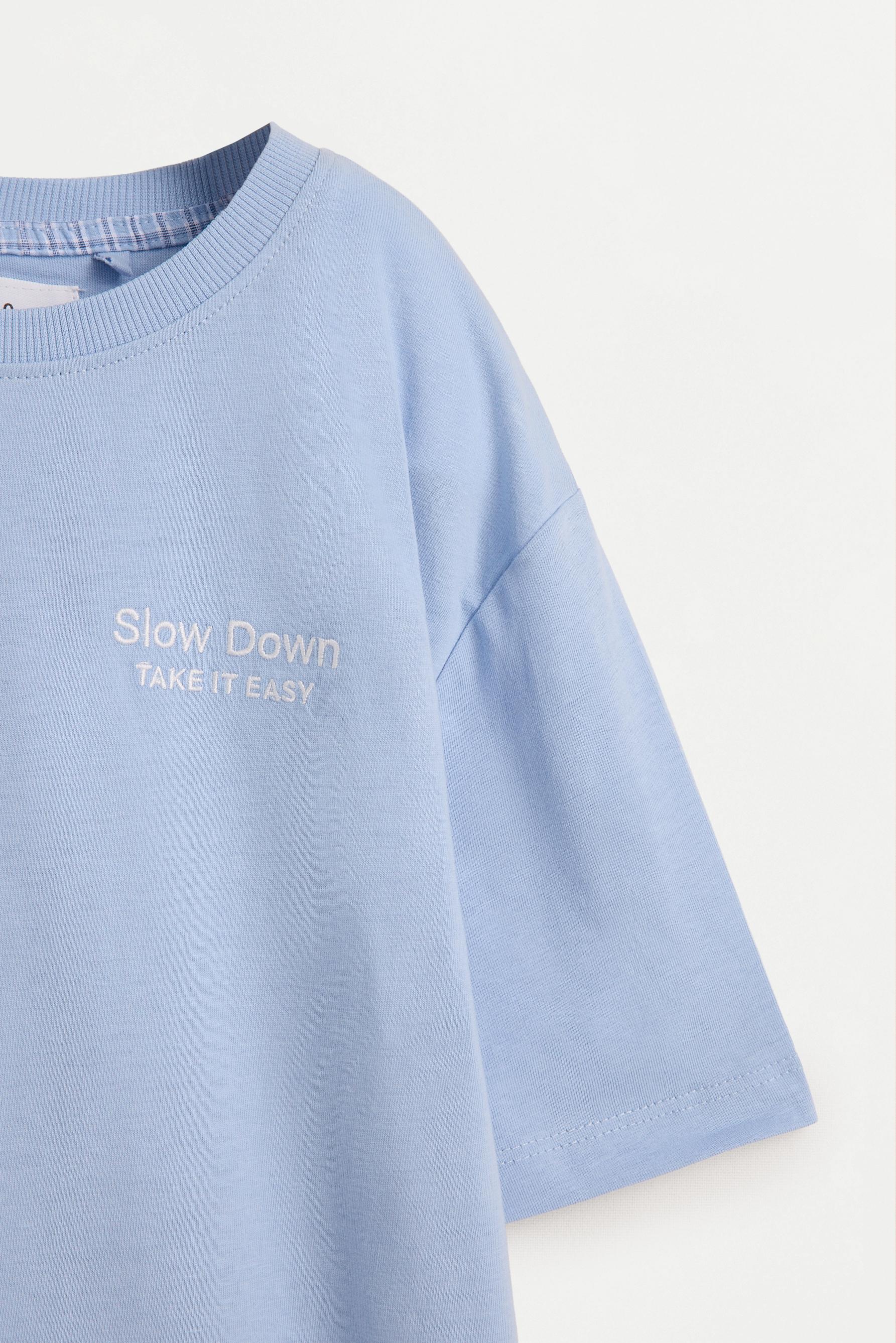 Short pyjamas with slogan print — PALE SKY BLUE