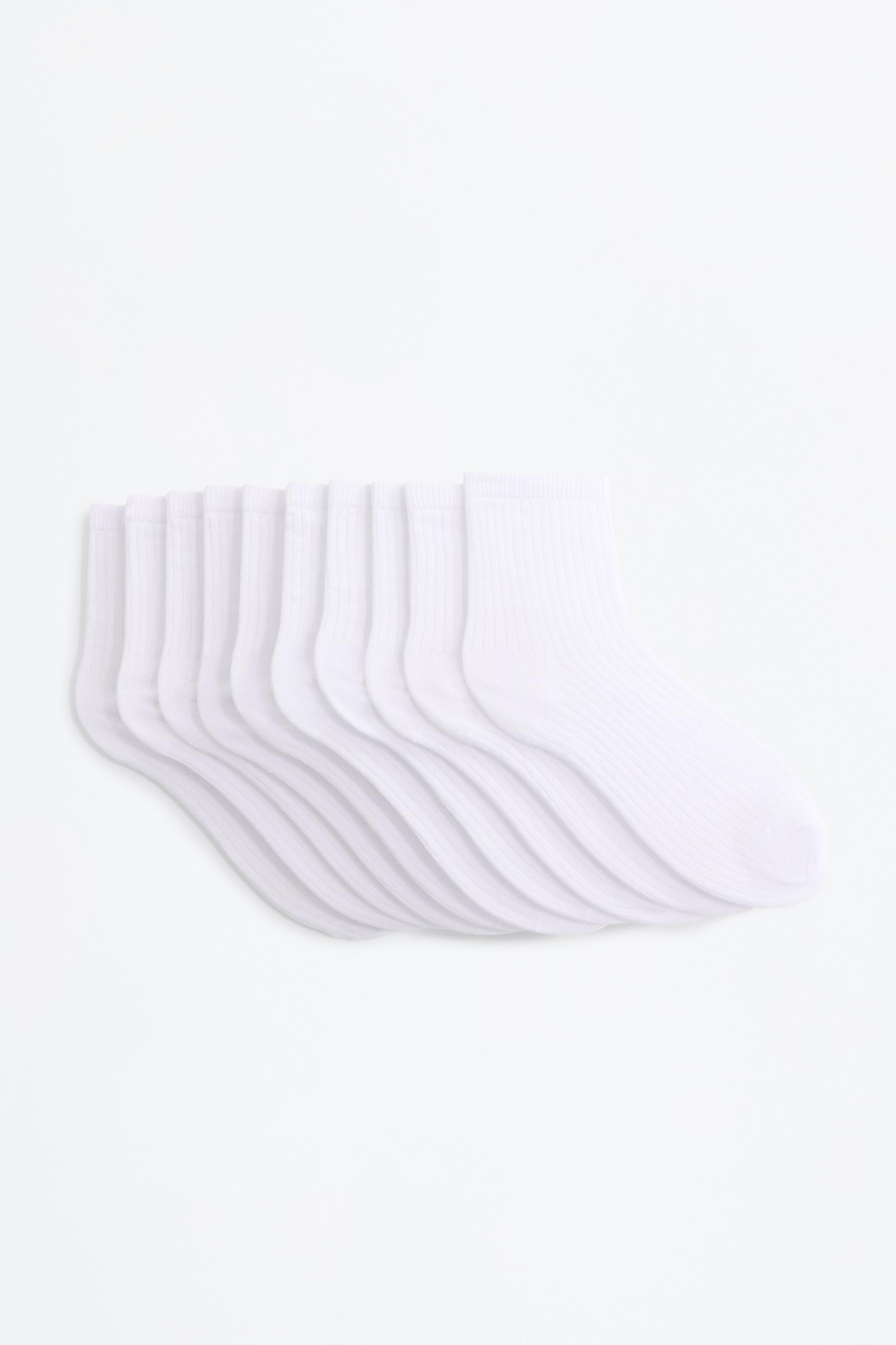 Ribbed short socks (Pack 10) — WHITE