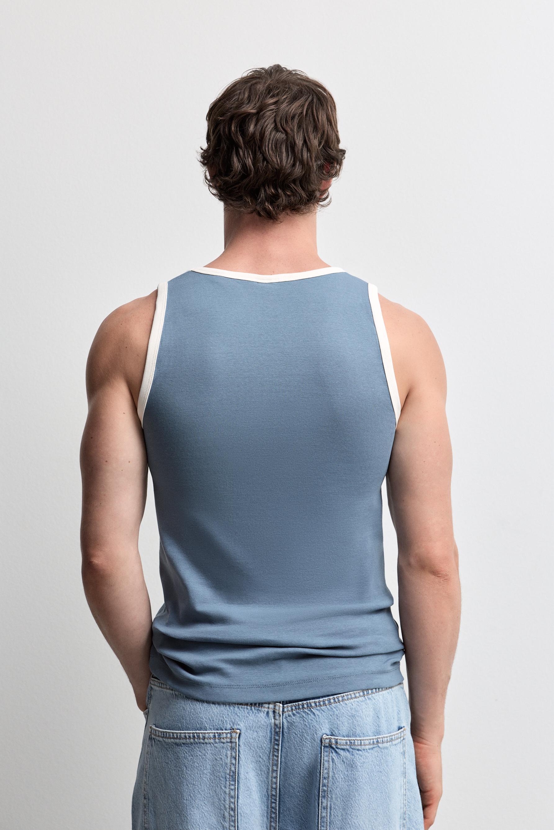 Contrast print tank top — MEDIUM BLUE
