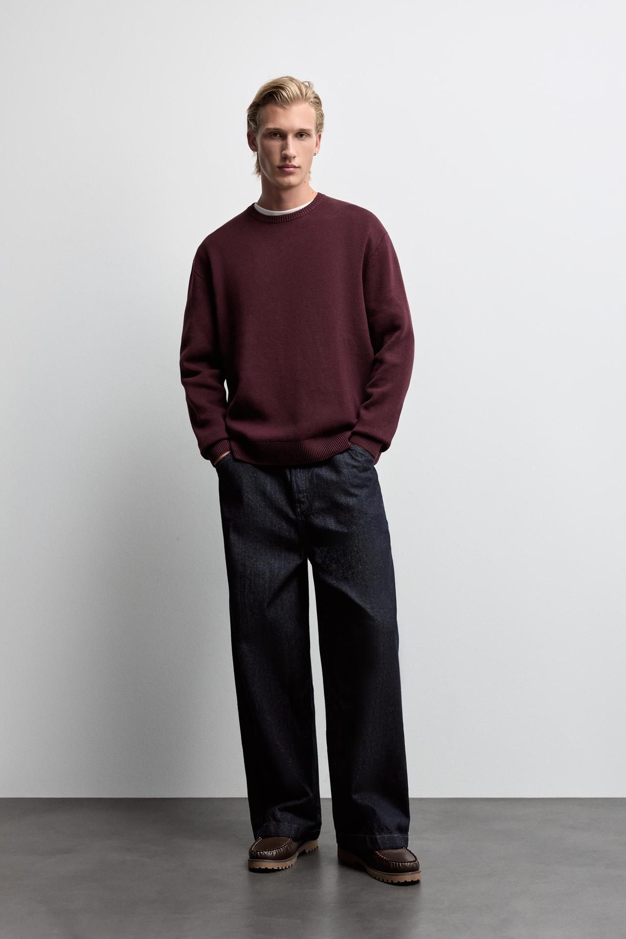 Compact knit sweater — BURGUNDY