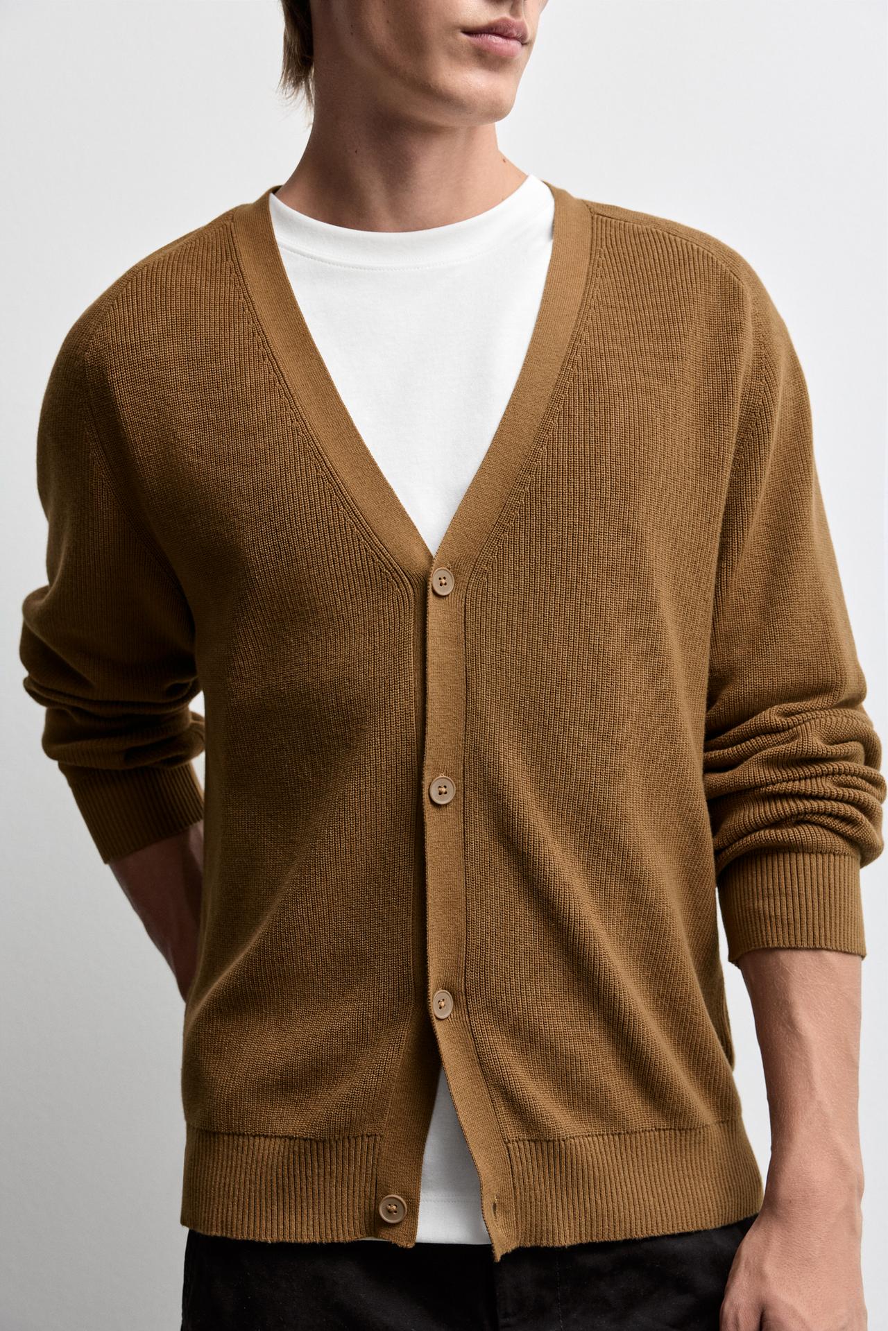 Textured cardigan — TOBACCO BROWN